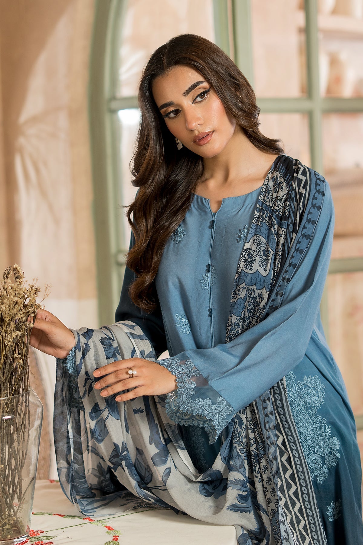 3-Pc Unstitched Embroidered Silk Suit ASE5-18