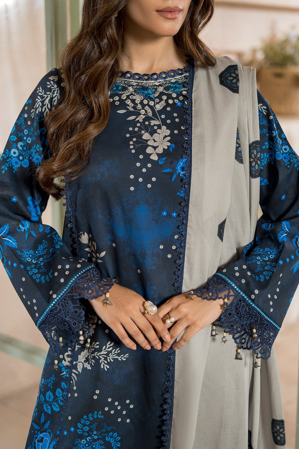 3-Pc Unstitched Embroidered Staple Suit AWE5-12