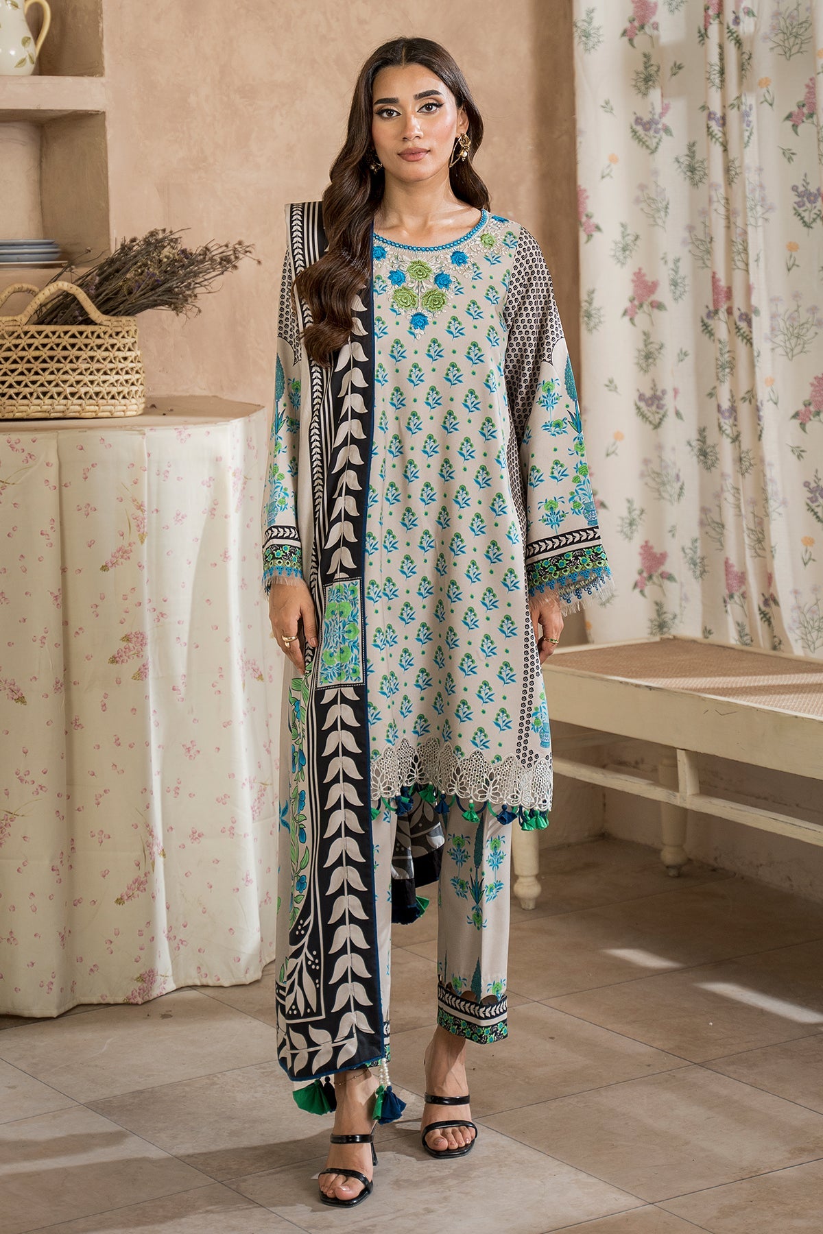 3-Pc Unstitched Embroidered Staple Suit AWE5-03