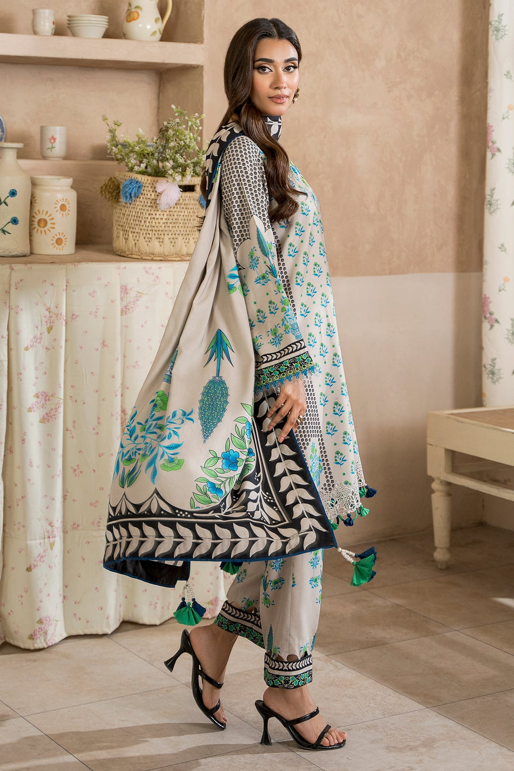 3-Pc Unstitched Embroidered Staple Suit AWE5-03