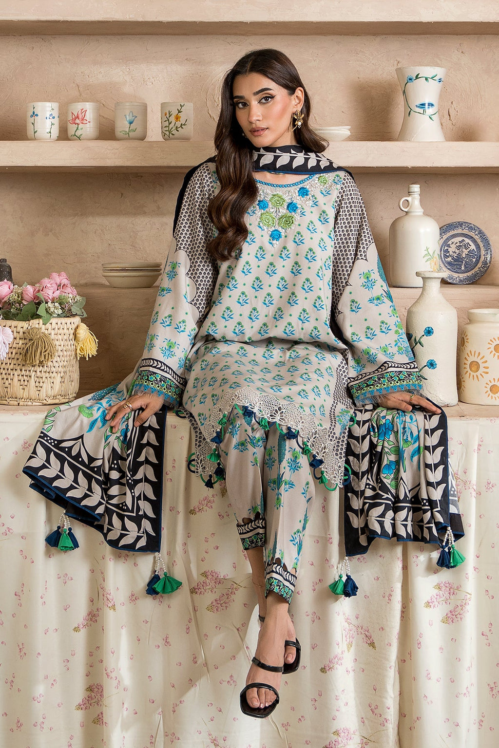 3-Pc Unstitched Embroidered Staple Suit AWE5-03