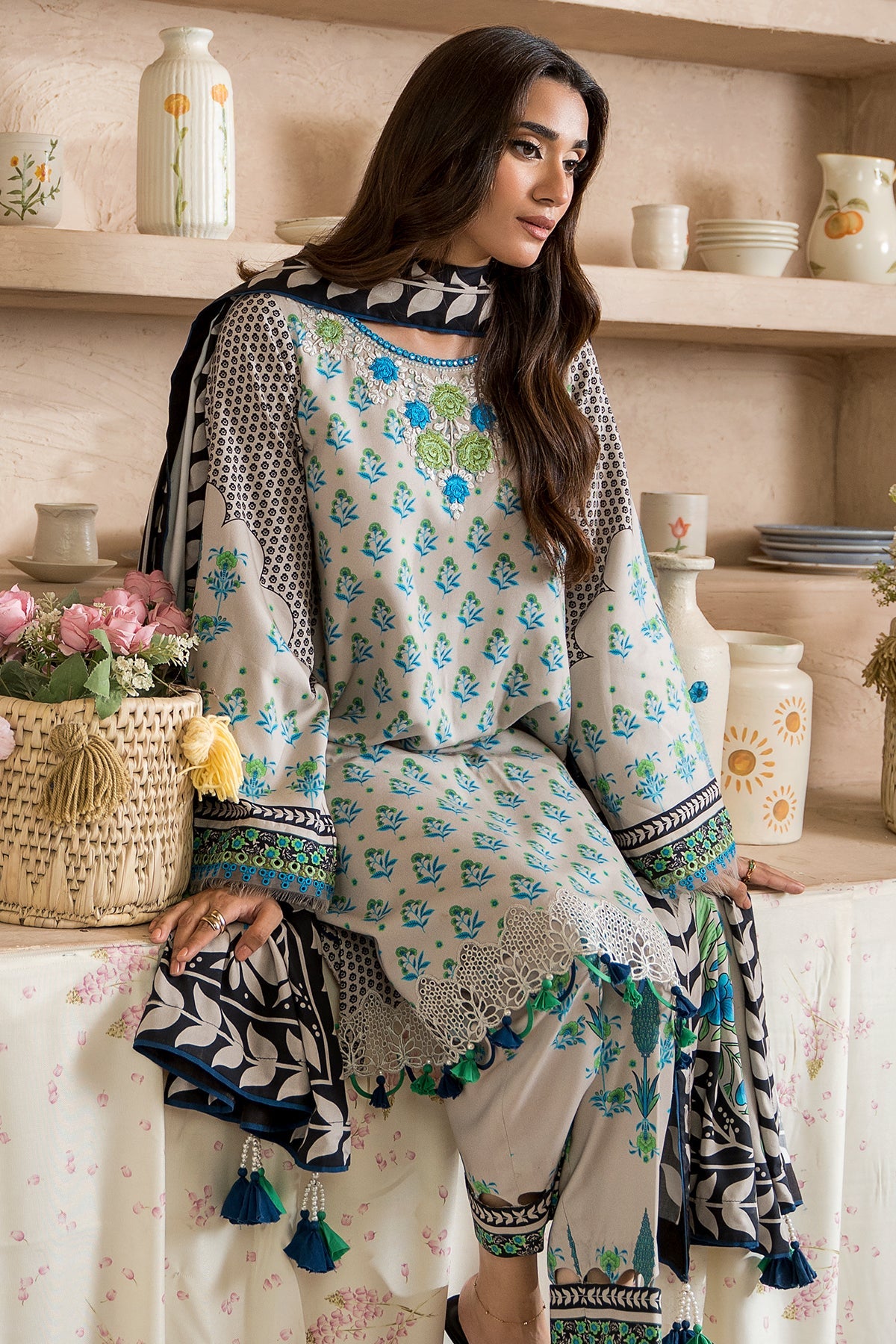 3-Pc Unstitched Embroidered Staple Suit AWE5-03