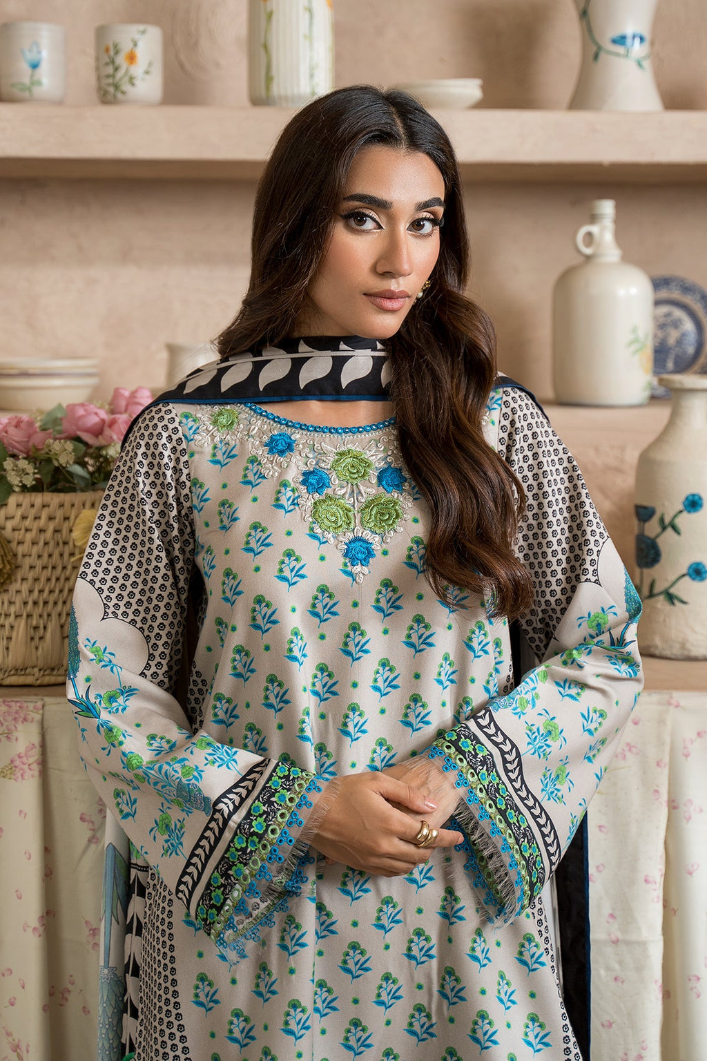 3-Pc Unstitched Embroidered Staple Suit AWE5-03