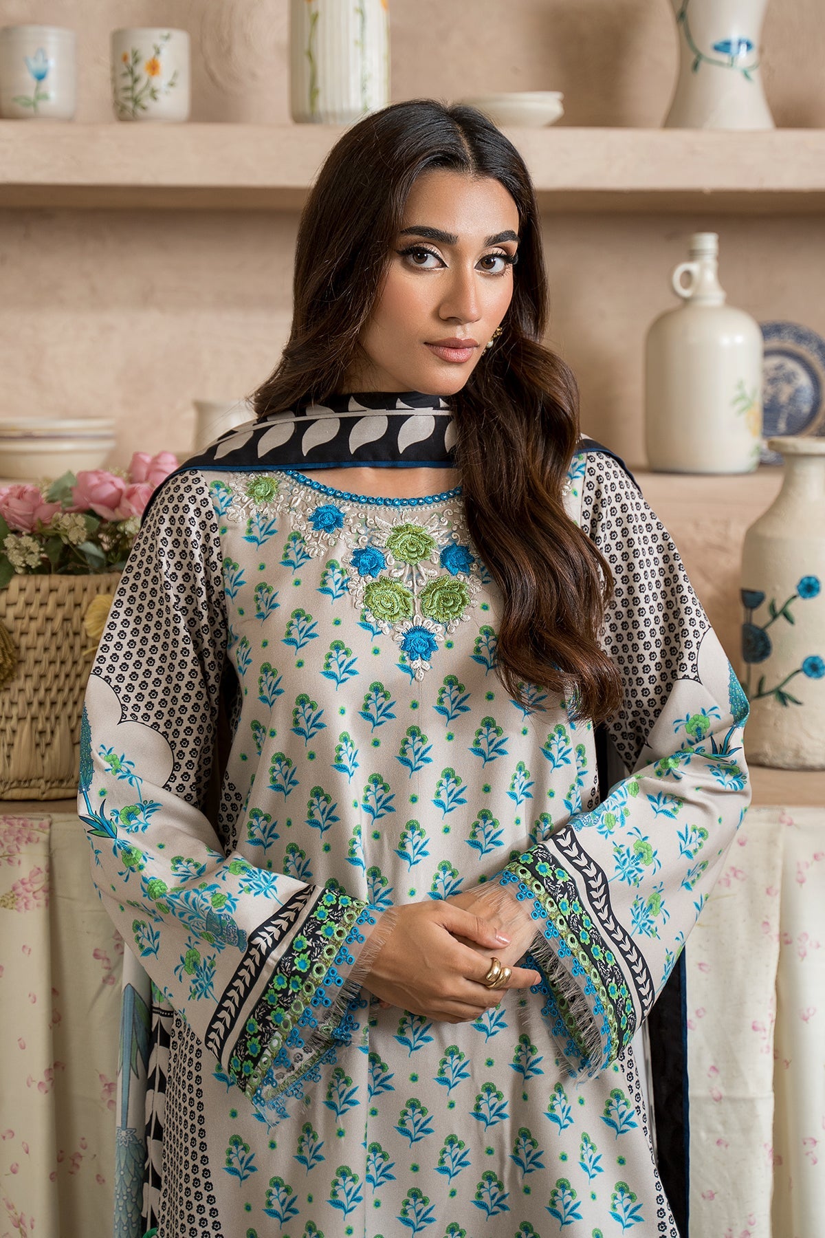 3-Pc Unstitched Embroidered Staple Suit AWE5-03