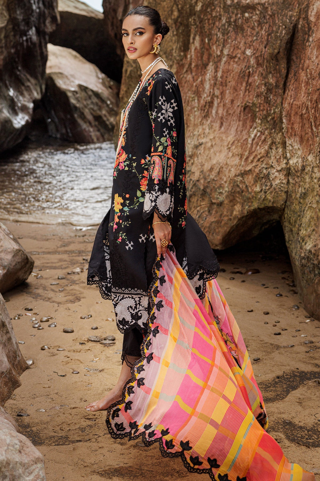 3-PC Embroidered Lawn Shirt with Embroidered Chiffon Dupatta and Trouser DSCC4-28