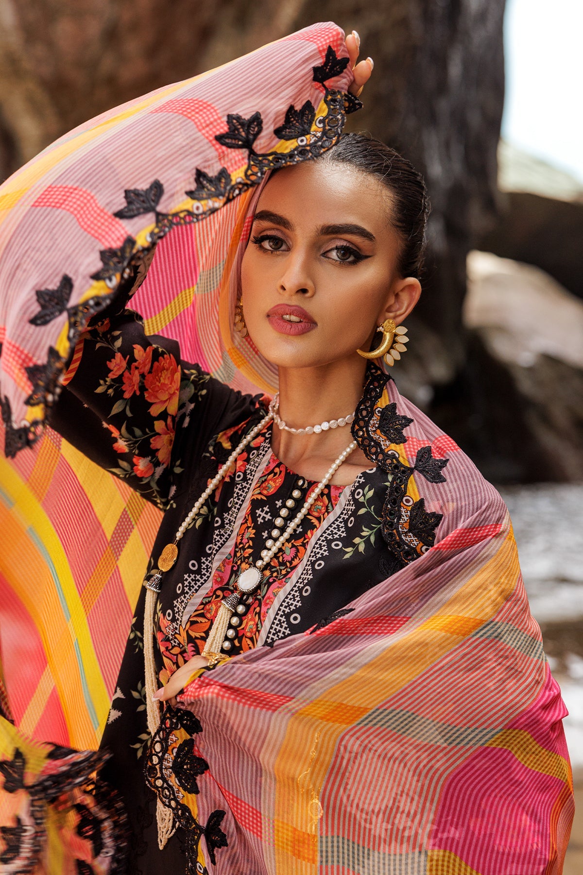 3-PC Embroidered Lawn Shirt with Embroidered Chiffon Dupatta and Trouser DSCC4-28