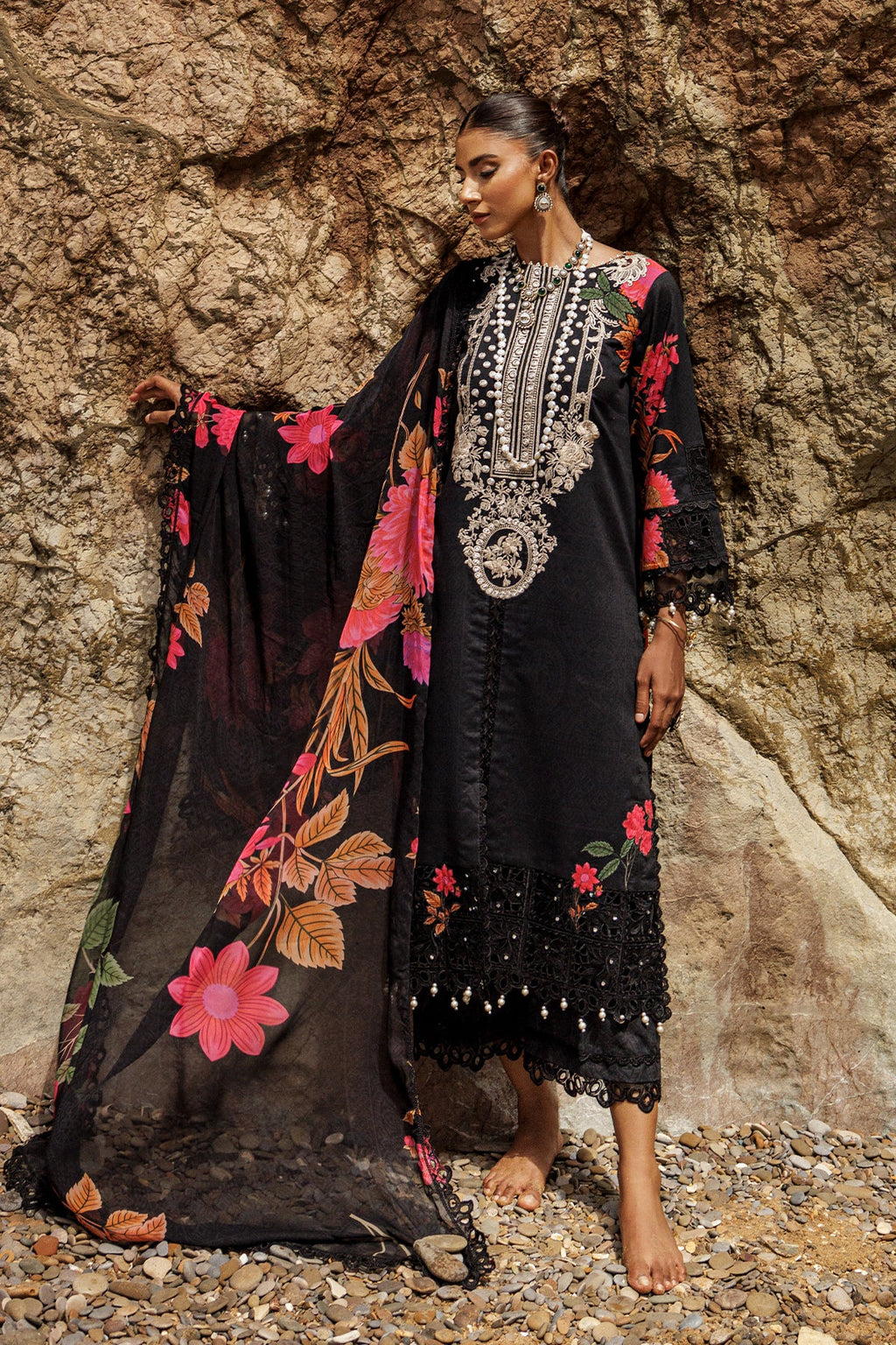 3-PC Embroidered Lawn Shirt with Embroidered Chiffon Dupatta and Trouser DSRB4-08
