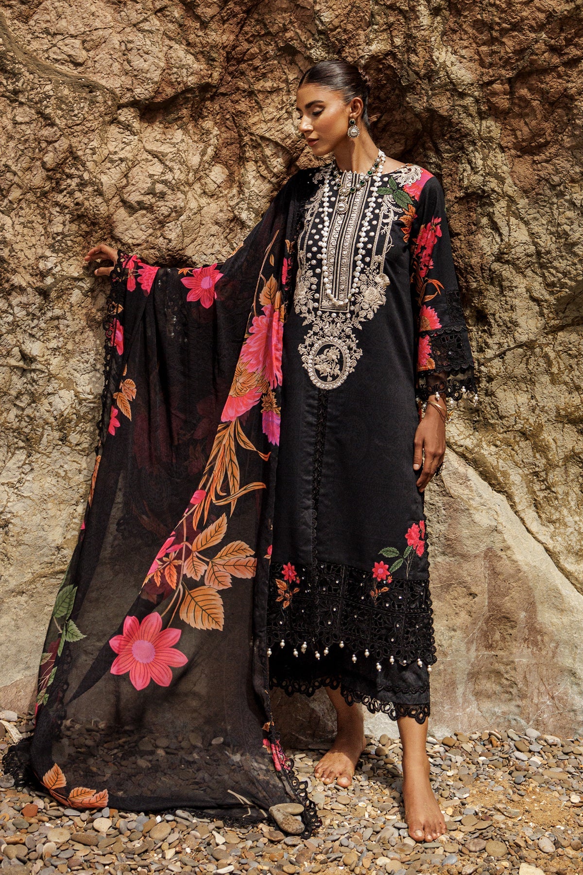 3-PC Embroidered Lawn Shirt with Embroidered Chiffon Dupatta and Trouser DSRB4-08