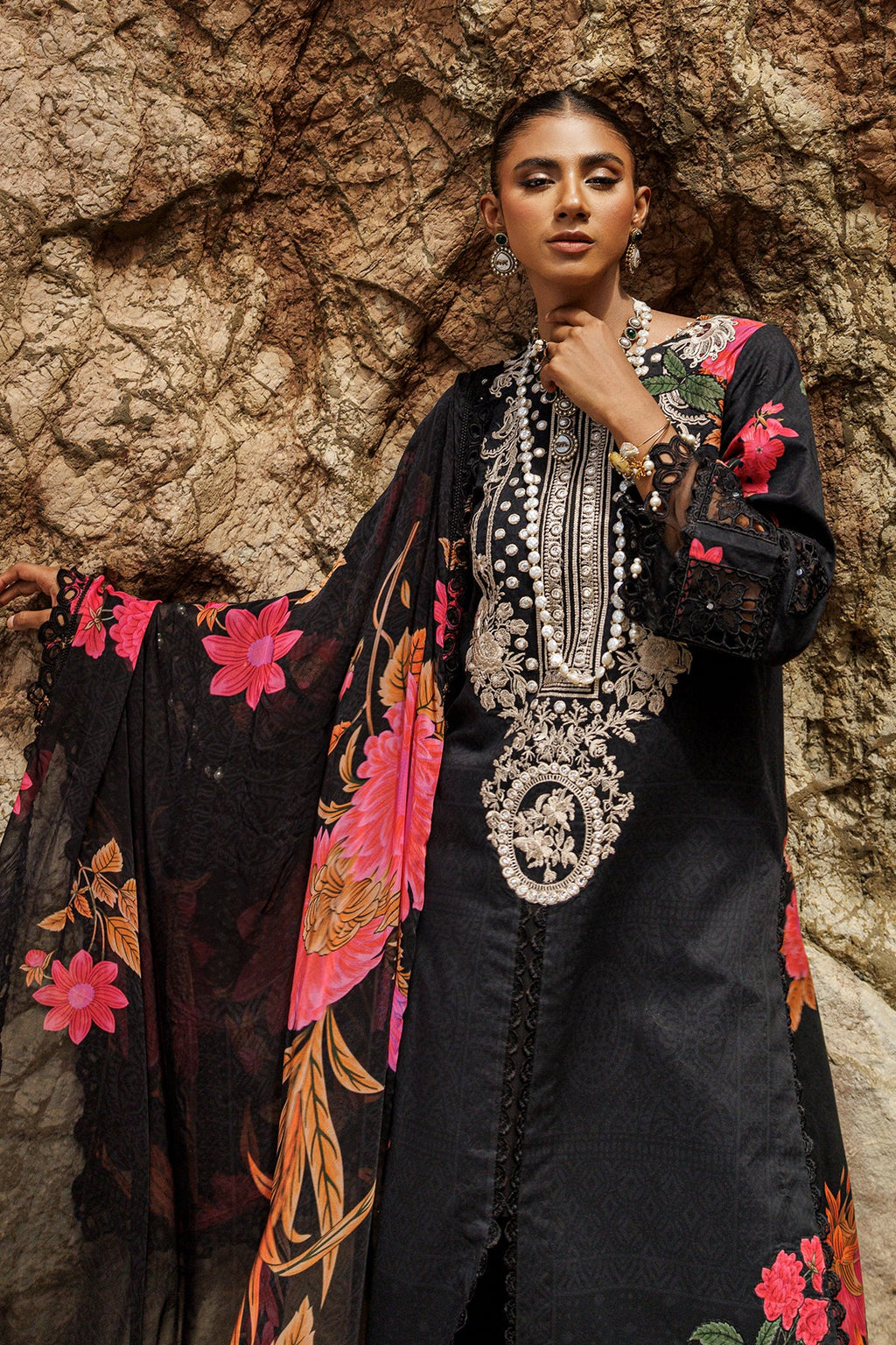 3-PC Embroidered Lawn Shirt with Embroidered Chiffon Dupatta and Trouser DSRB4-08