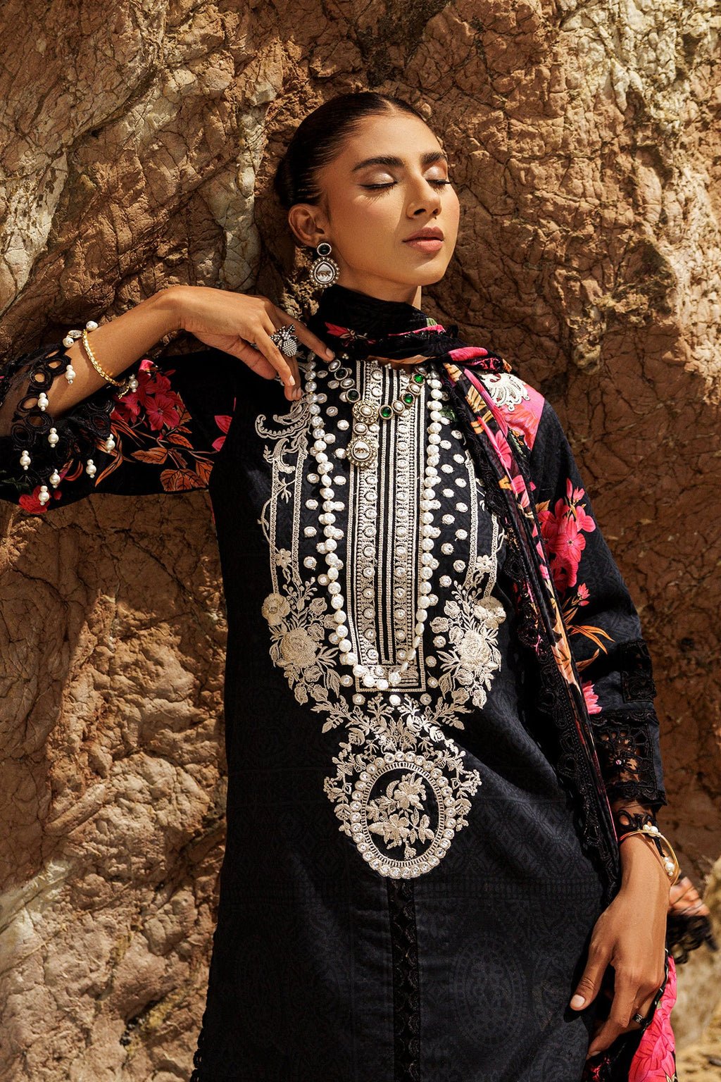 3-PC Embroidered Lawn Shirt with Embroidered Chiffon Dupatta and Trouser DSRB4-08