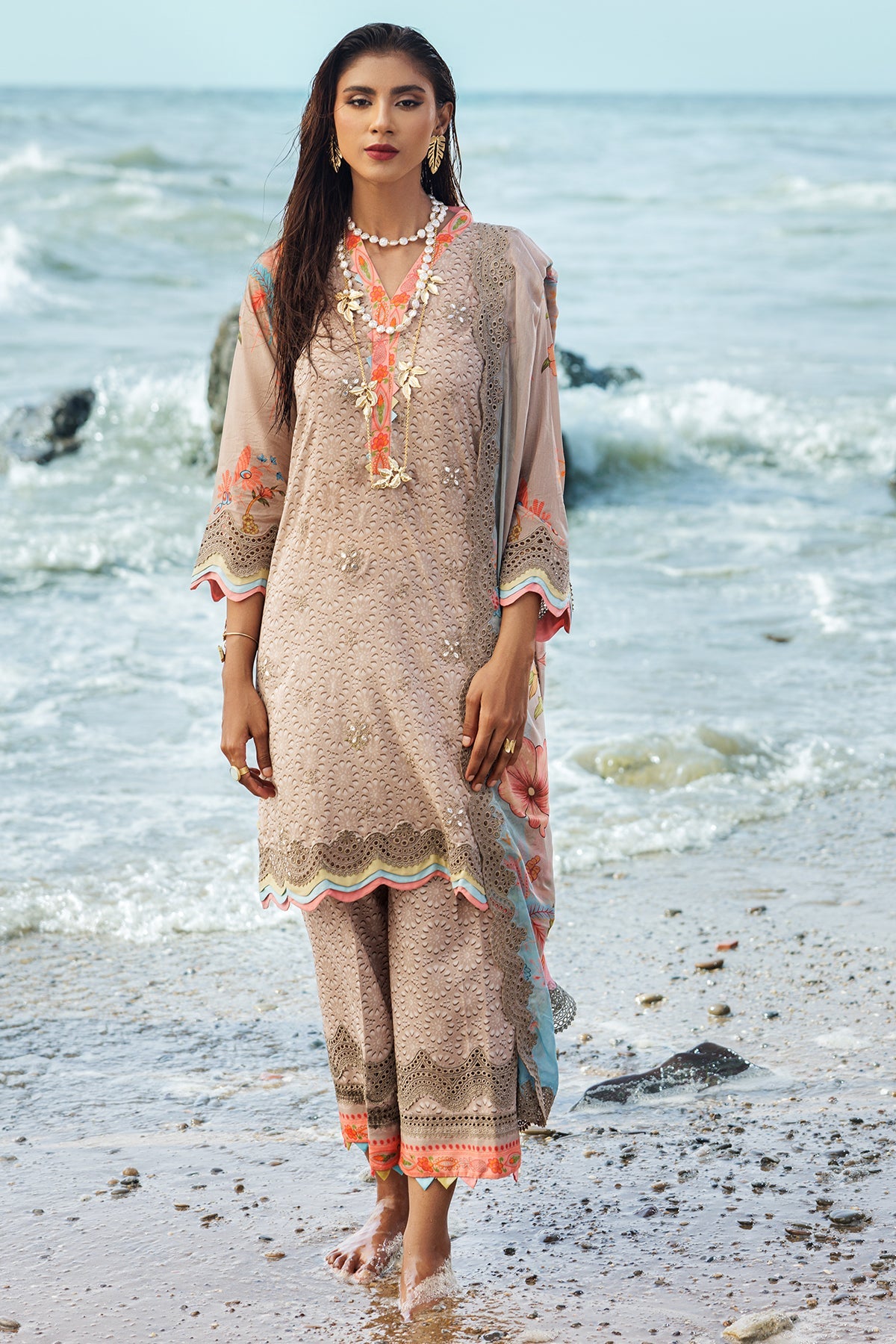 3-PC Embroidered Lawn Shirt with Embroidered Chiffon Dupatta and Trouser DSRB4-07