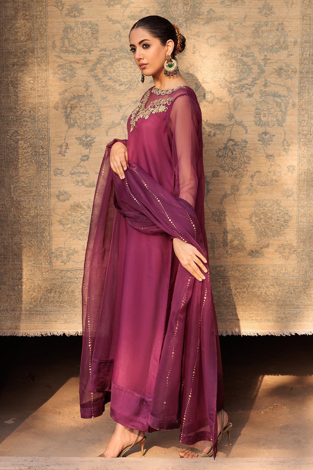 3-PC Embroidered Organza Shirt with Organza Dupatta and Trouser CMA-4-010