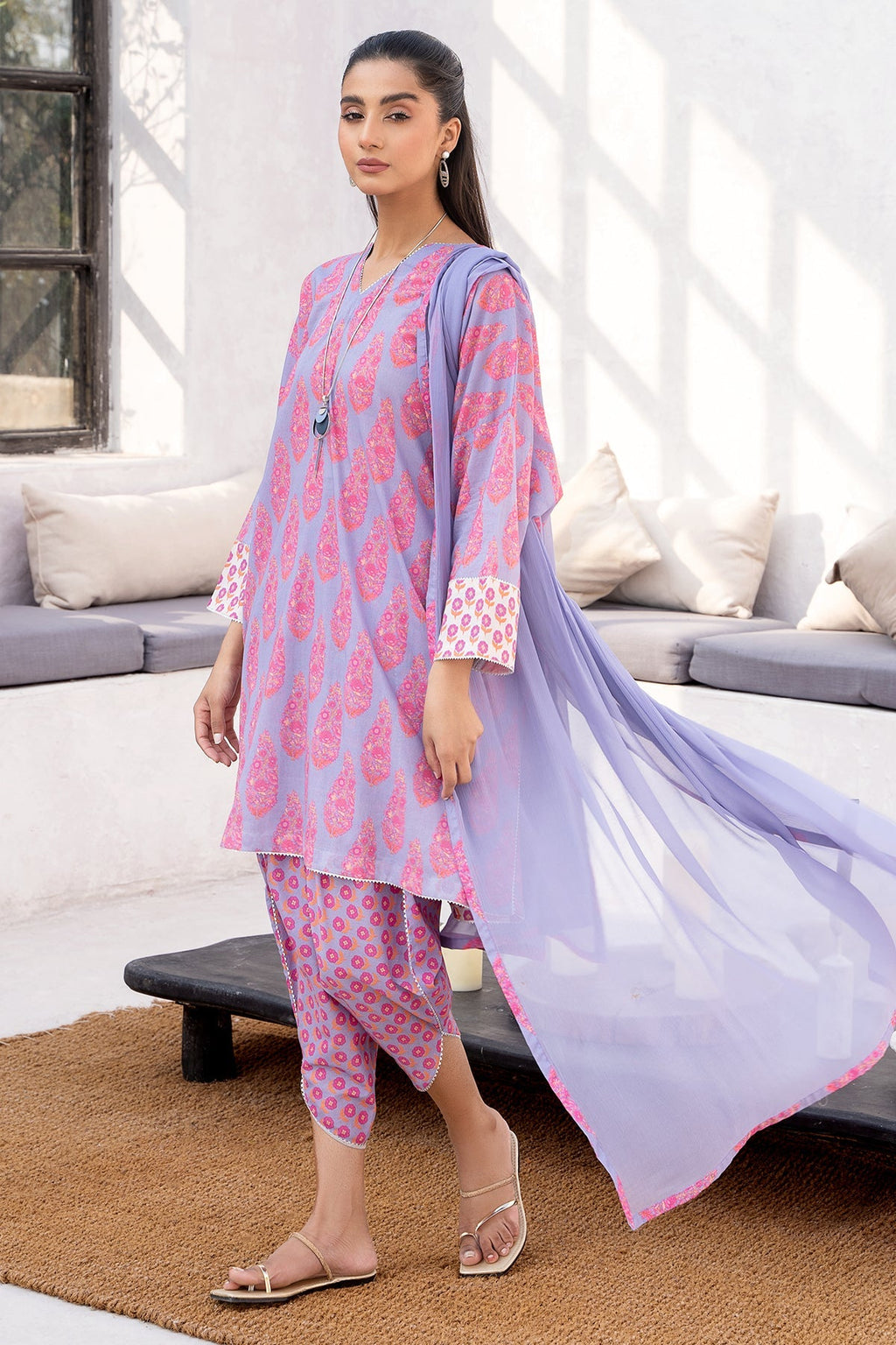 3-PC Prined Cotton Shirt with Chiffon Dupatta and Trouser CPM-4-022