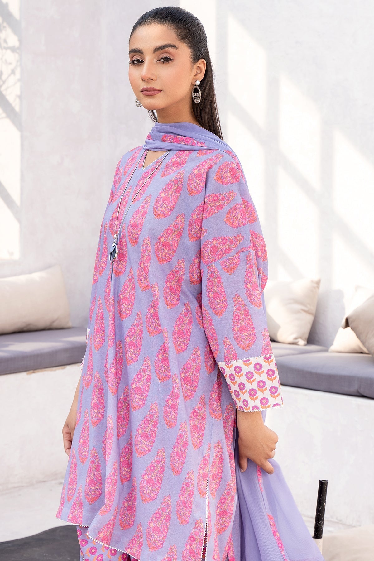 3-PC Prined Cotton Shirt with Chiffon Dupatta and Trouser CPM-4-022