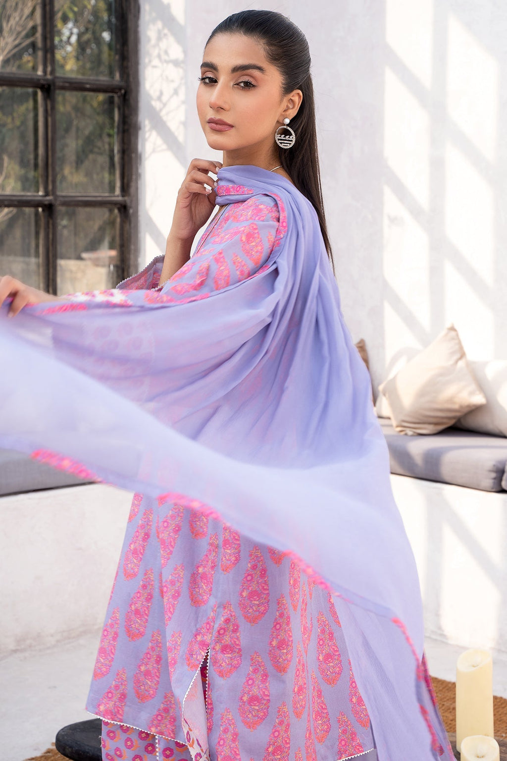 3-PC Prined Cotton Shirt with Chiffon Dupatta and Trouser CPM-4-022