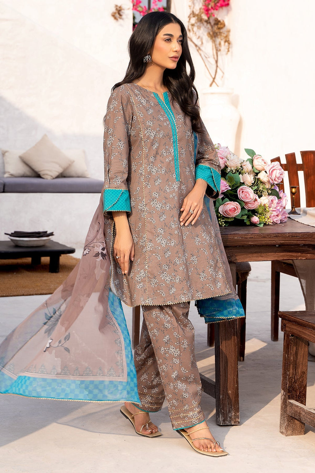 3-PC Printed Cotton Shirt with Chiffon Dupatta and Trouser CPM-4-020