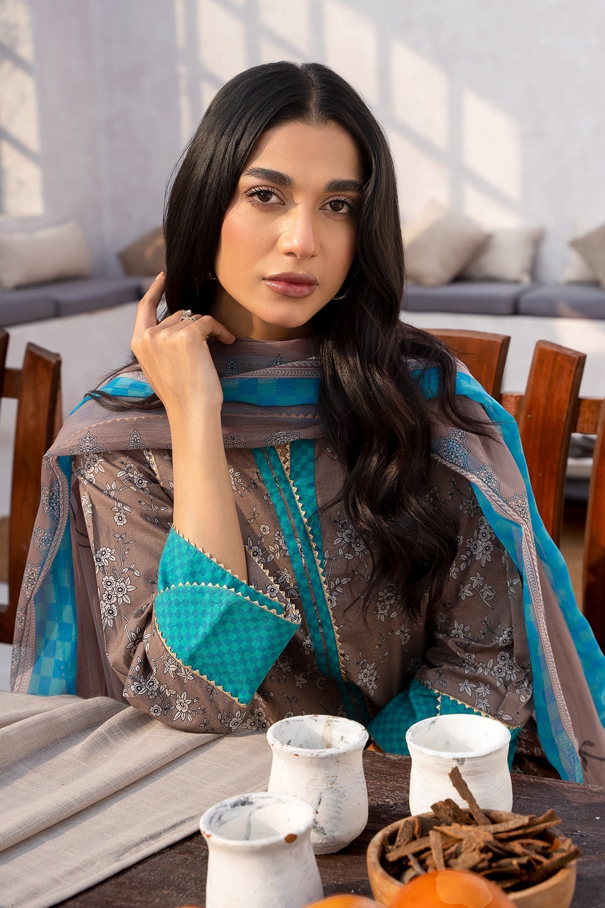 3-PC Printed Cotton Shirt with Chiffon Dupatta and Trouser CPM-4-020