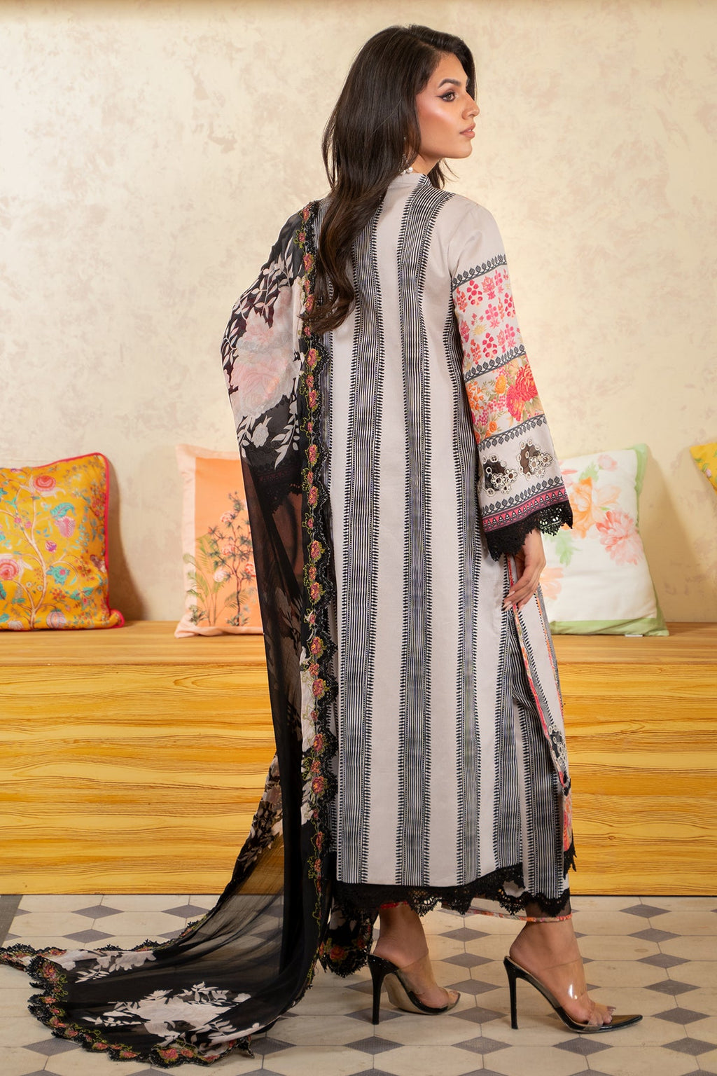 3-PC Unstitched Embroidered Lawn Shirt with Embroidered Chiffon Dupatta and Trouser AS4-35