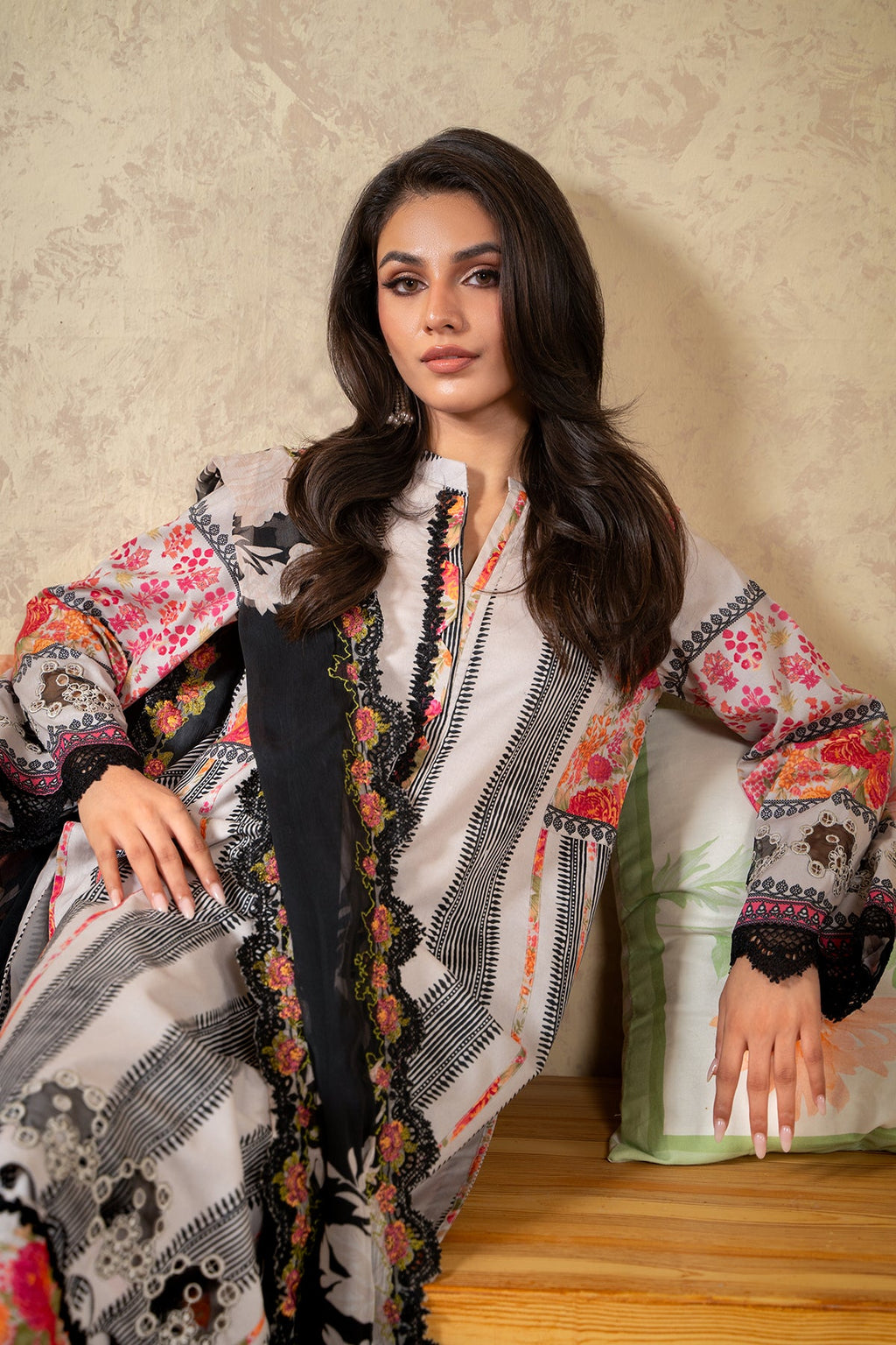 3-PC Unstitched Embroidered Lawn Shirt with Embroidered Chiffon Dupatta and Trouser AS4-35