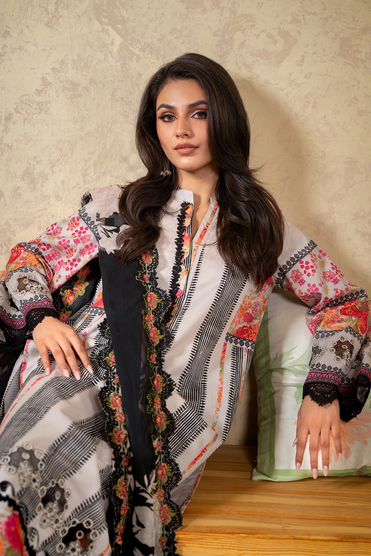 3-PC Unstitched Embroidered Lawn Shirt with Embroidered Chiffon Dupatta and Trouser AS4-35