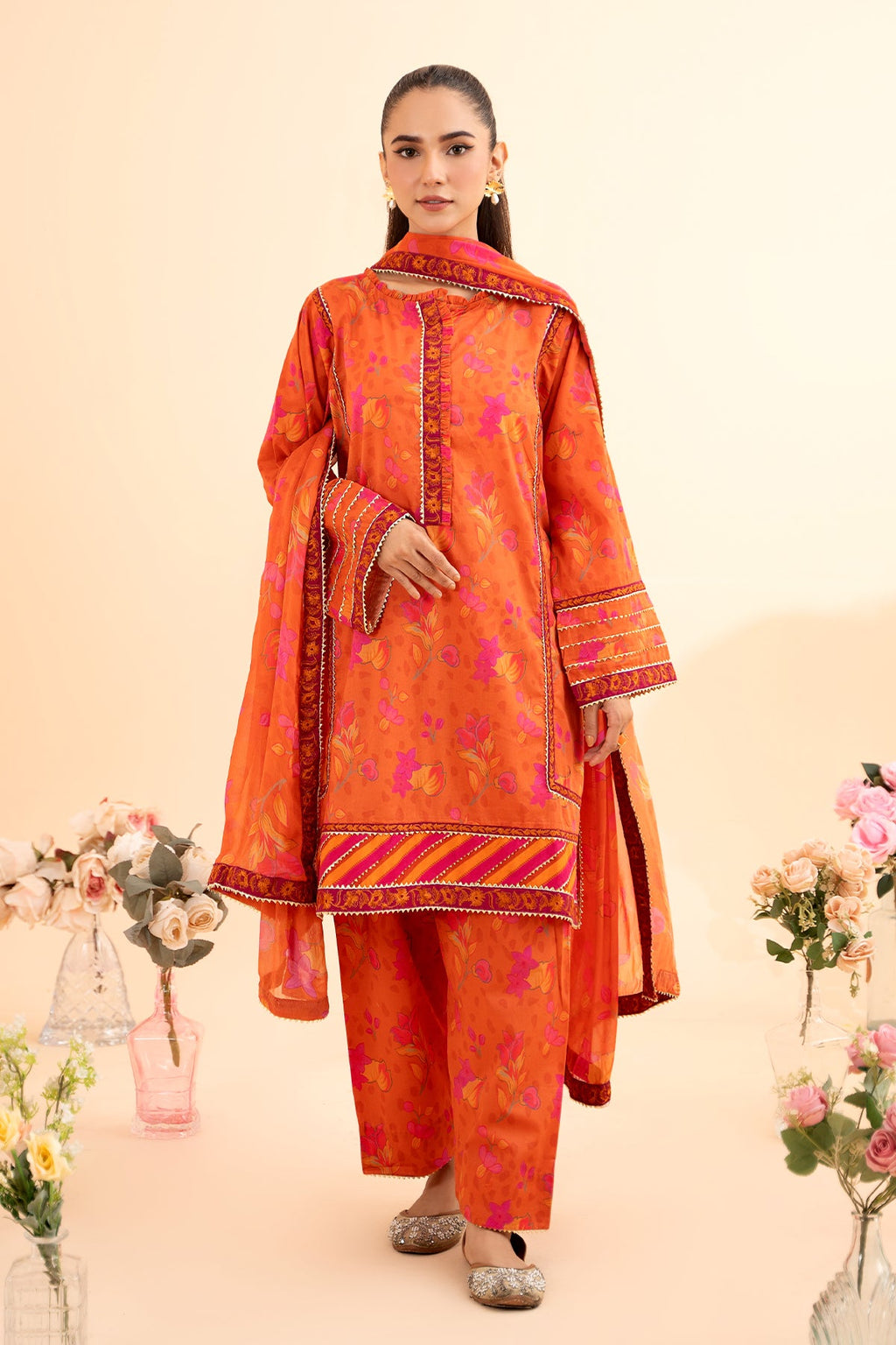 3-PC Embroidered Lawn Shirt with Embroidered Chiffon Dupatta and Trouser CPM23-52