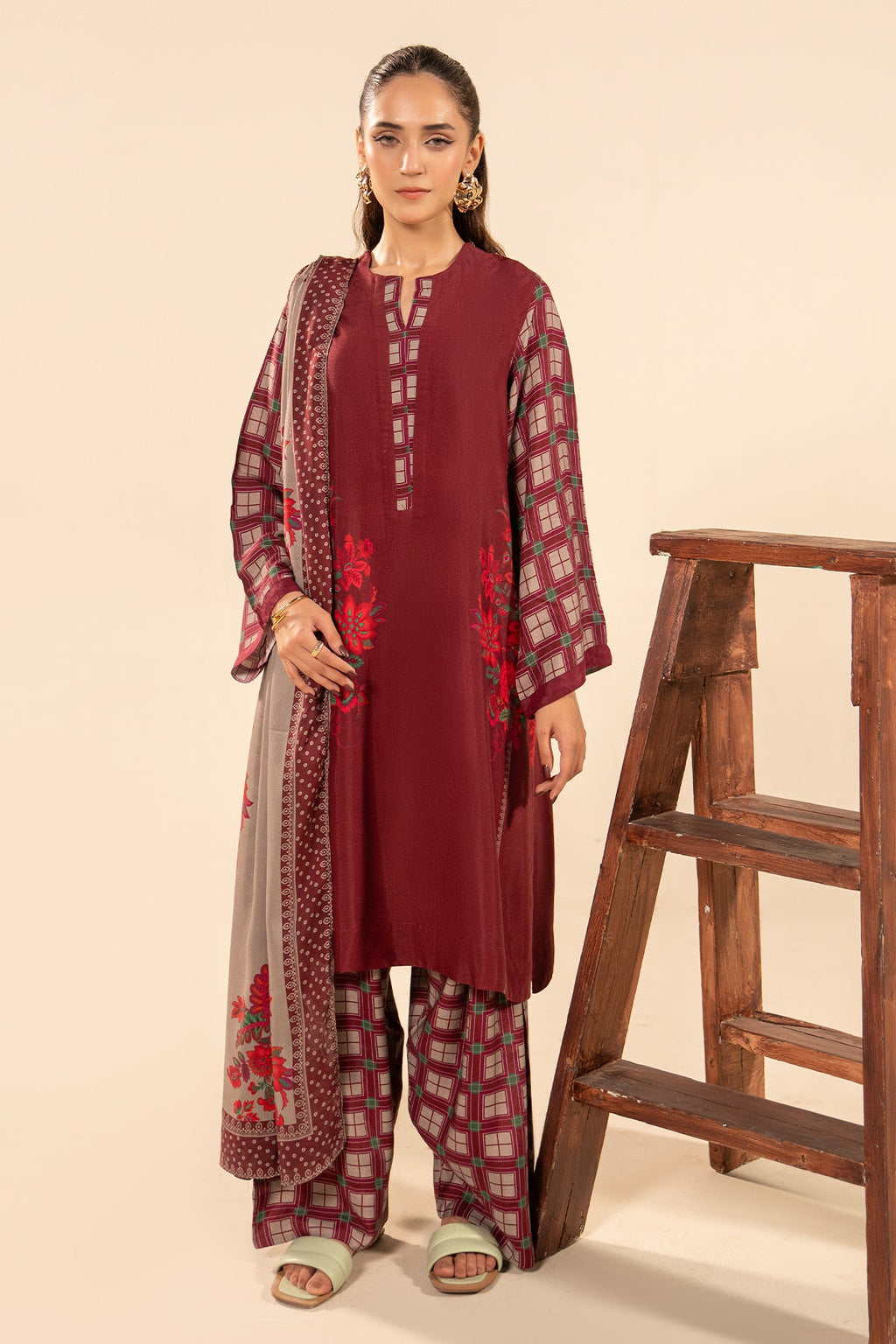 3-PC Printed Raw-Silk Suit CPM-5-066