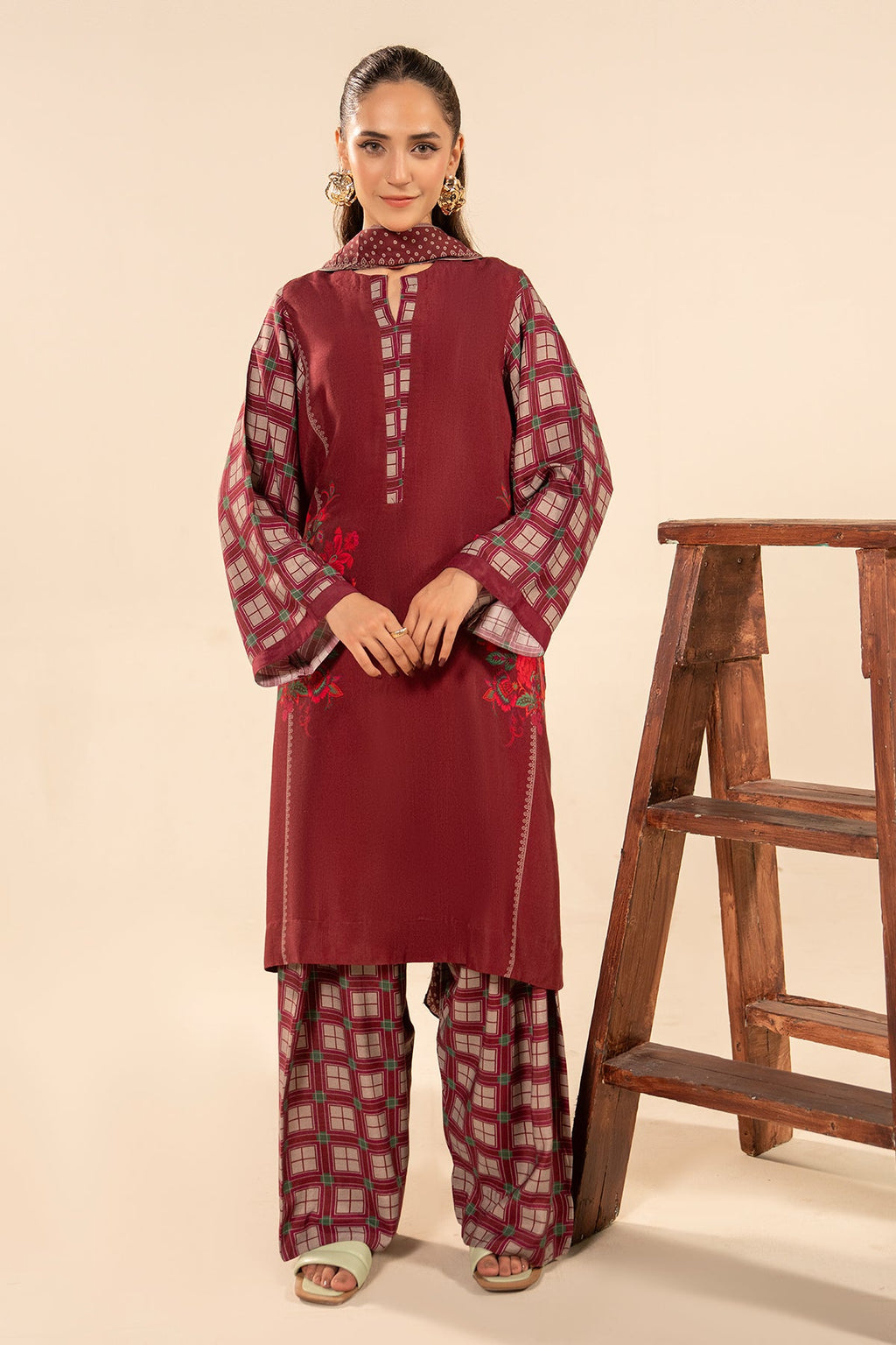3-PC Printed Raw-Silk Suit CPM-5-066