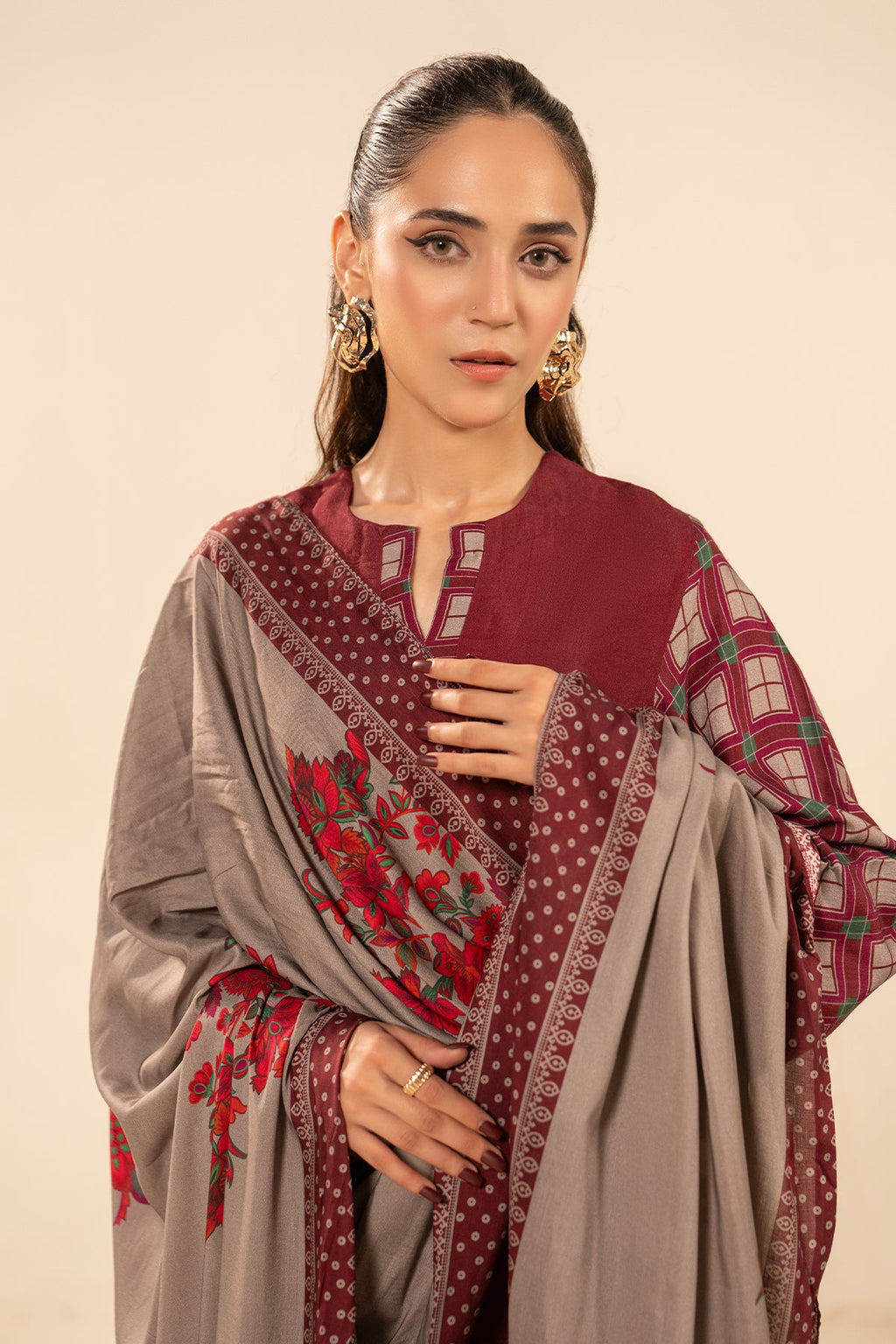 3-PC Printed Raw-Silk Suit CPM-5-066