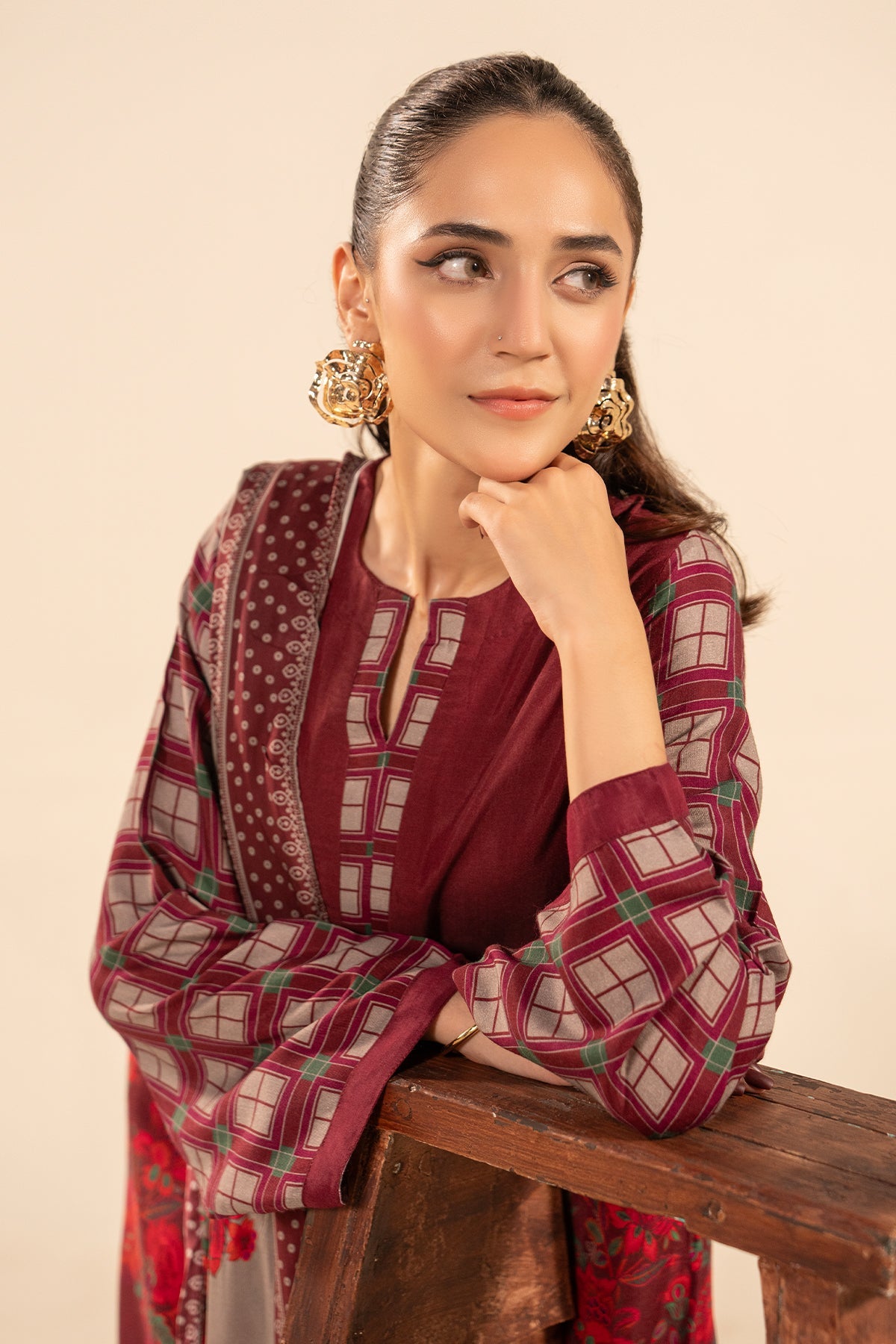 3-PC Printed Raw-Silk Suit CPM-5-066