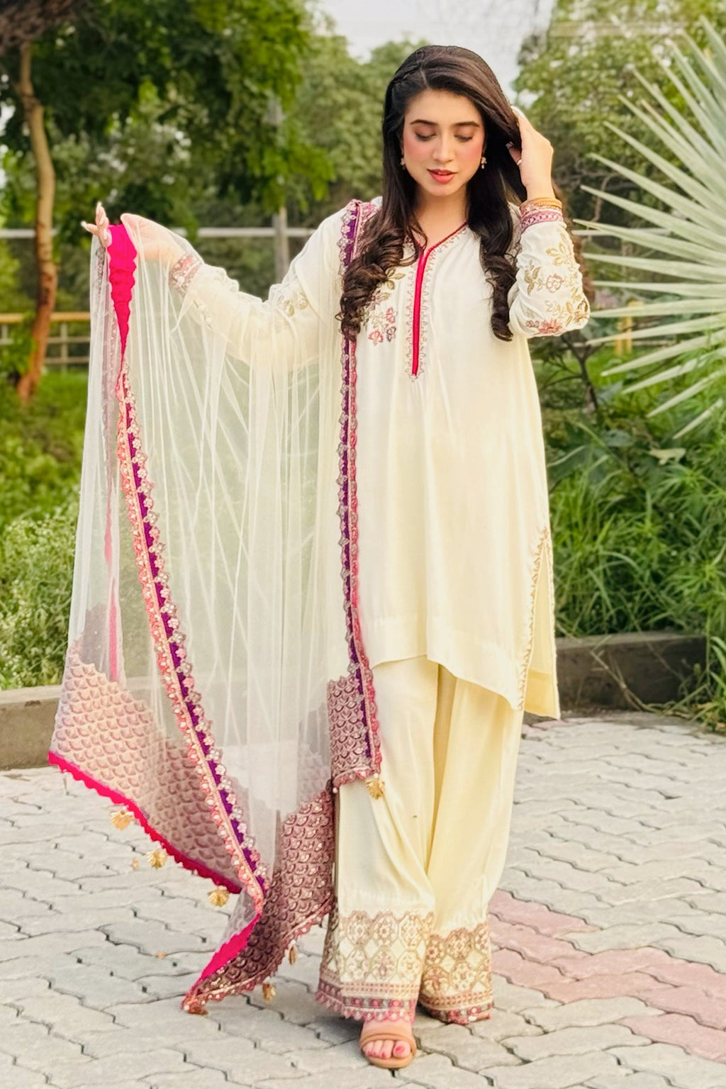 3-PC Embroidered Raw-Silk Suit CMA-5-014A