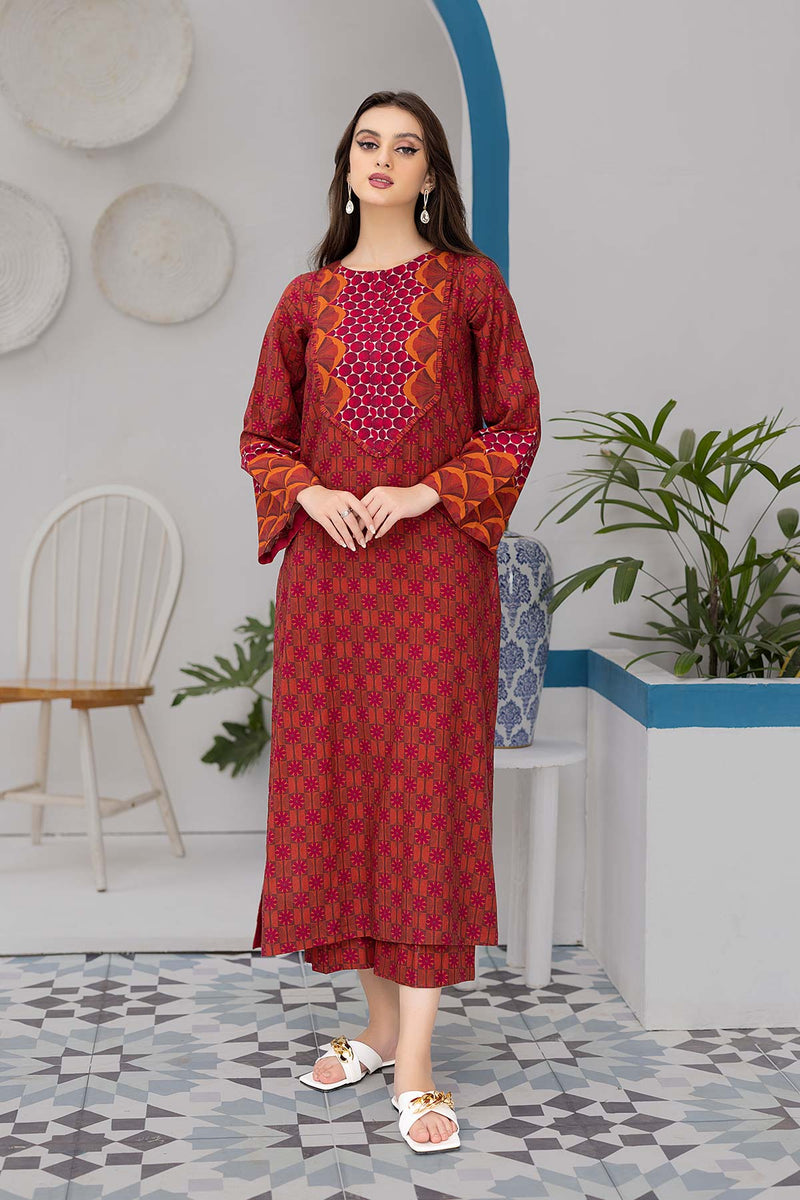 2-Pc Printed Viscose Long Shirt With Viscose Qlot Trouser CPM22-119