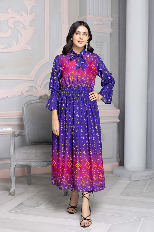 1-Pc Digital Printed Raw Silk Long Gown CPM22-93