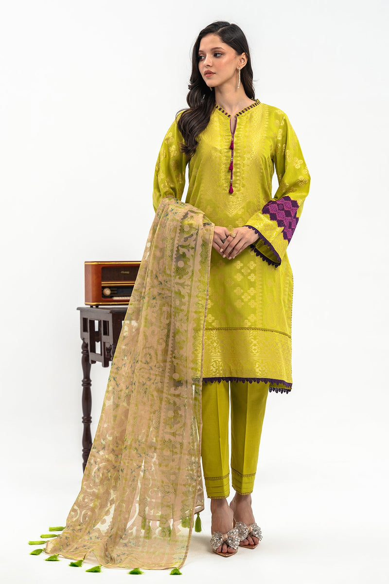 3-PC Unstitched Lawn Jacquard Shirt with Printed Dupatta and Trouser CLJ3-01