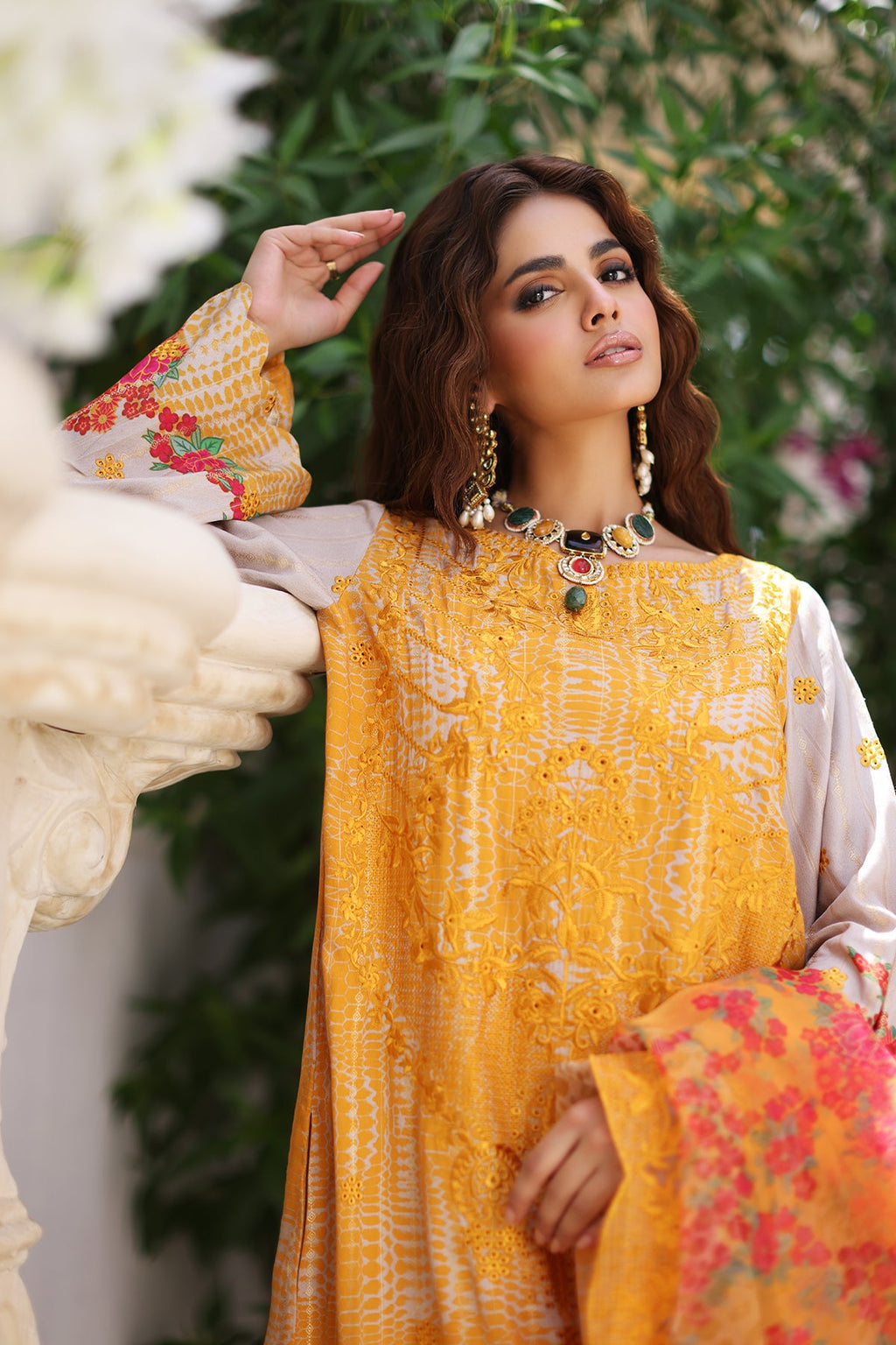 3-Pc Charizma Unstitched Embroidered Jacquard  With Embroidered Dupatta CRW-08