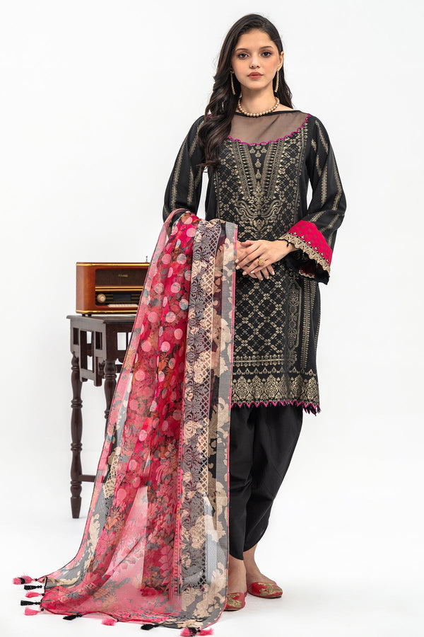 3-PC Unstitched Lawn Jacquard Shirt with Printed Dupatta and Trouser CLJ3-05