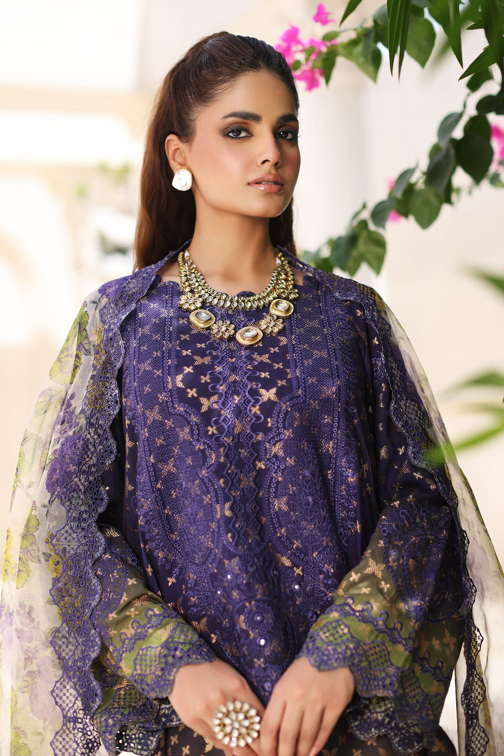 3-Pc Charizma Unstitched Embroidered Jacquard  With Embroidered Dupatta CRW-07