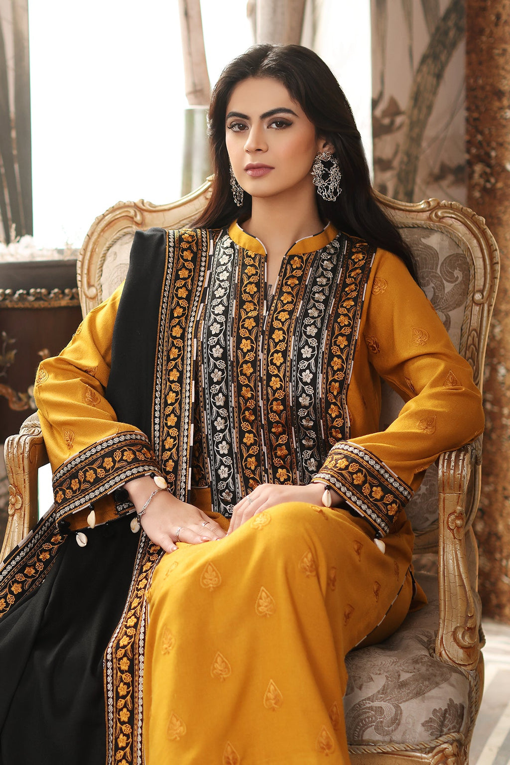 3-Pc Unstitched Embroidered leather with wool shawl CRW3-08