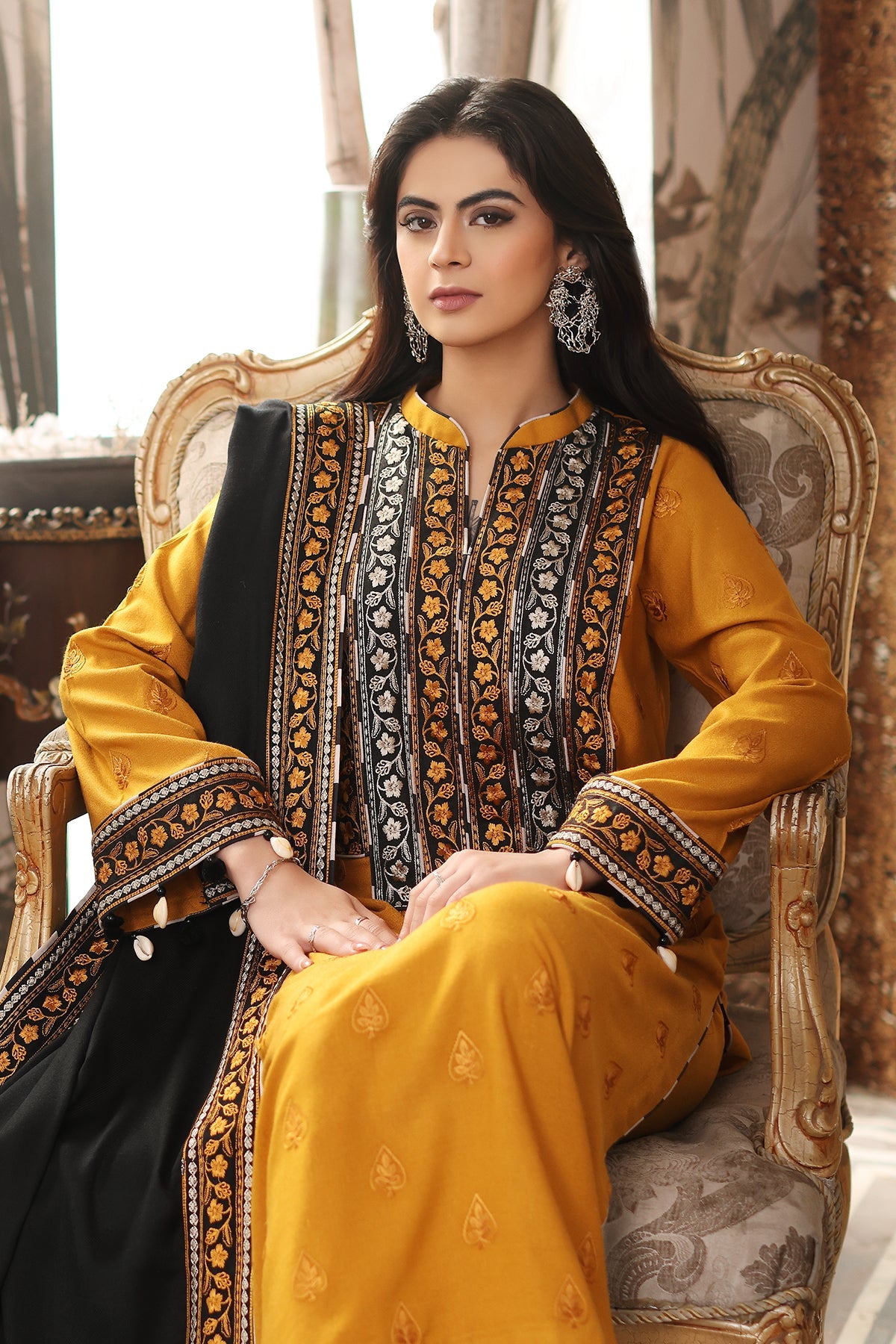 3-Pc Unstitched Embroidered leather with wool shawl CRW3-08