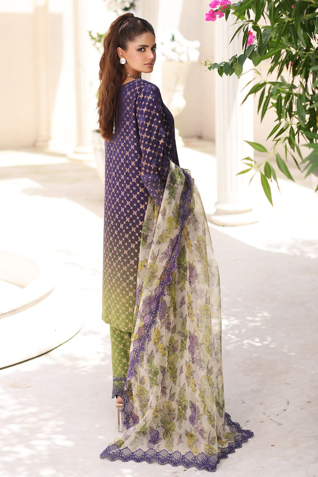 3-Pc Charizma Unstitched Embroidered Jacquard  With Embroidered Dupatta CRW-07