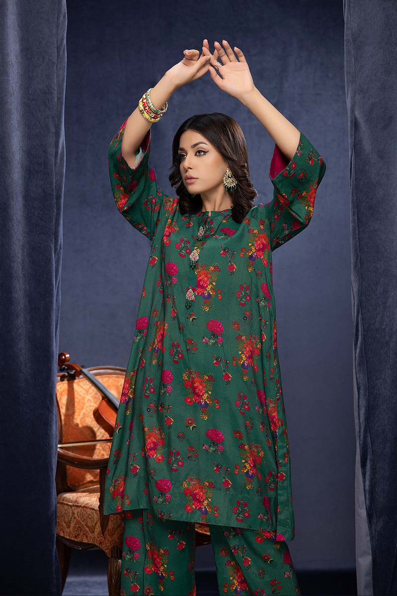 2-Pc Printed Raw Silk Long Shirt With Raw Silk Qlot Trouser CPM22-118