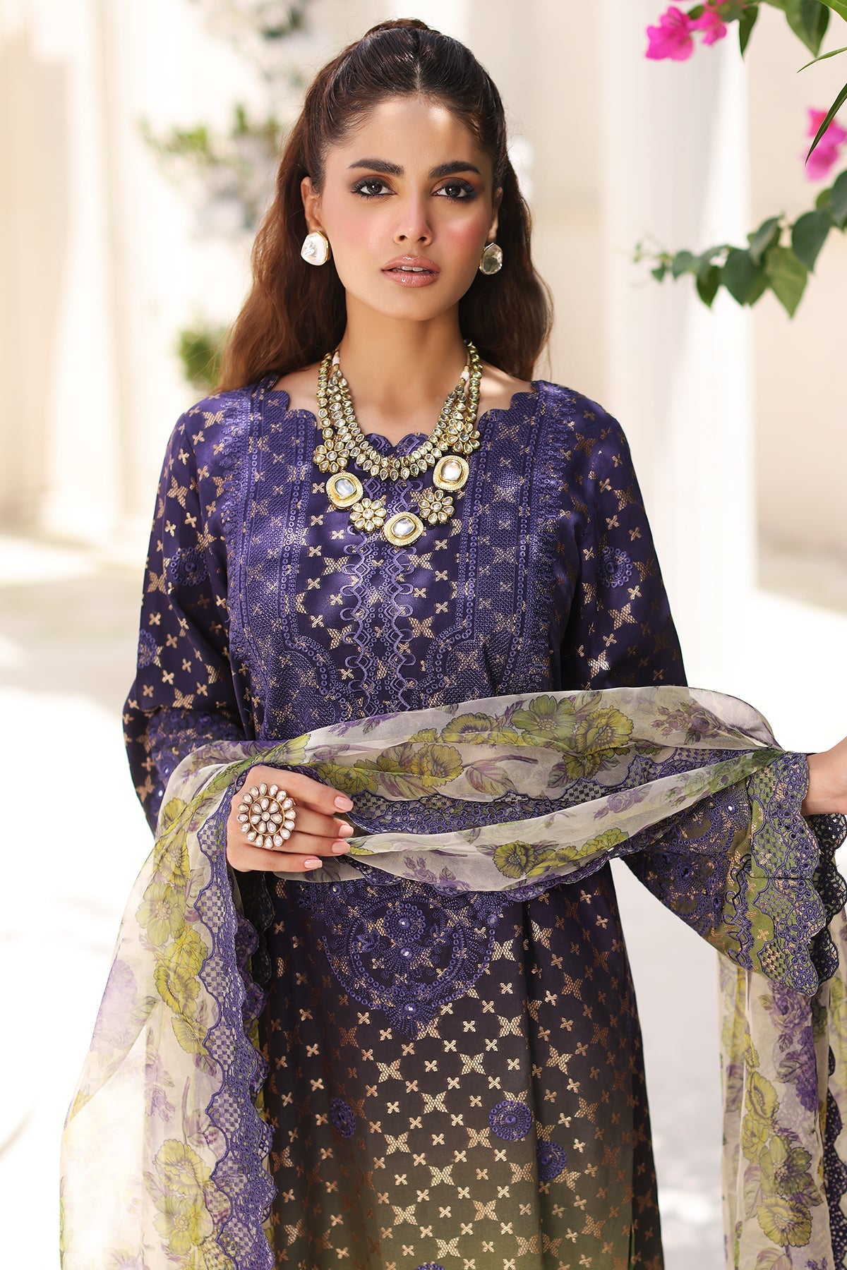 3-Pc Charizma Unstitched Embroidered Jacquard  With Embroidered Dupatta CRW-07