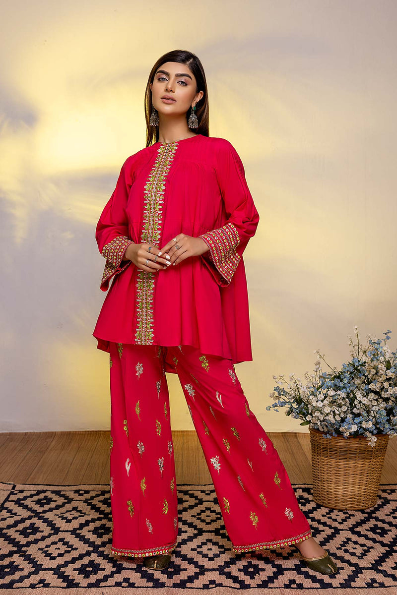 2 PC Embroidered Shirt With Bell Bottom Trouser CTA22-07