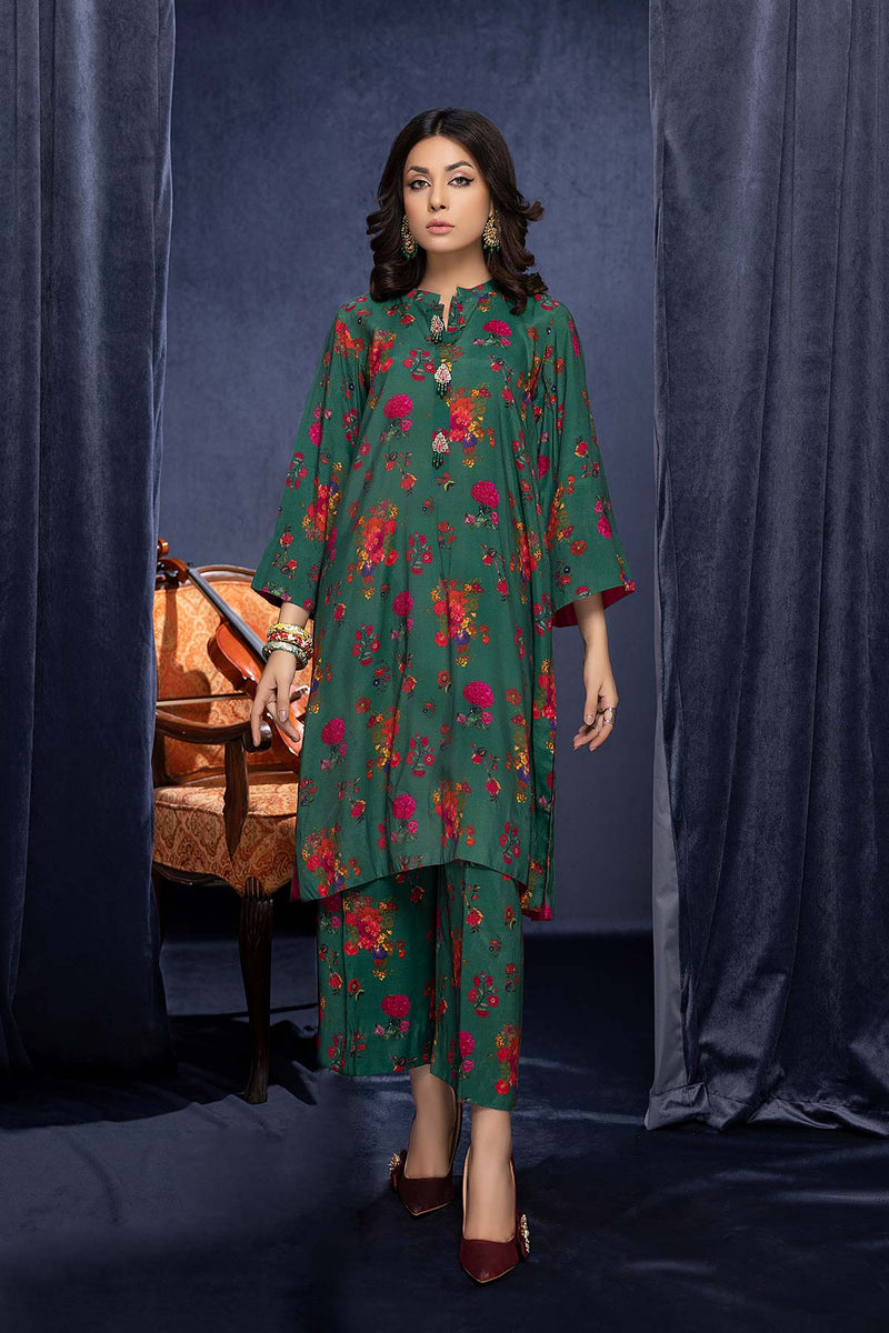 2-Pc Printed Raw Silk Long Shirt With Raw Silk Qlot Trouser CPM22-118