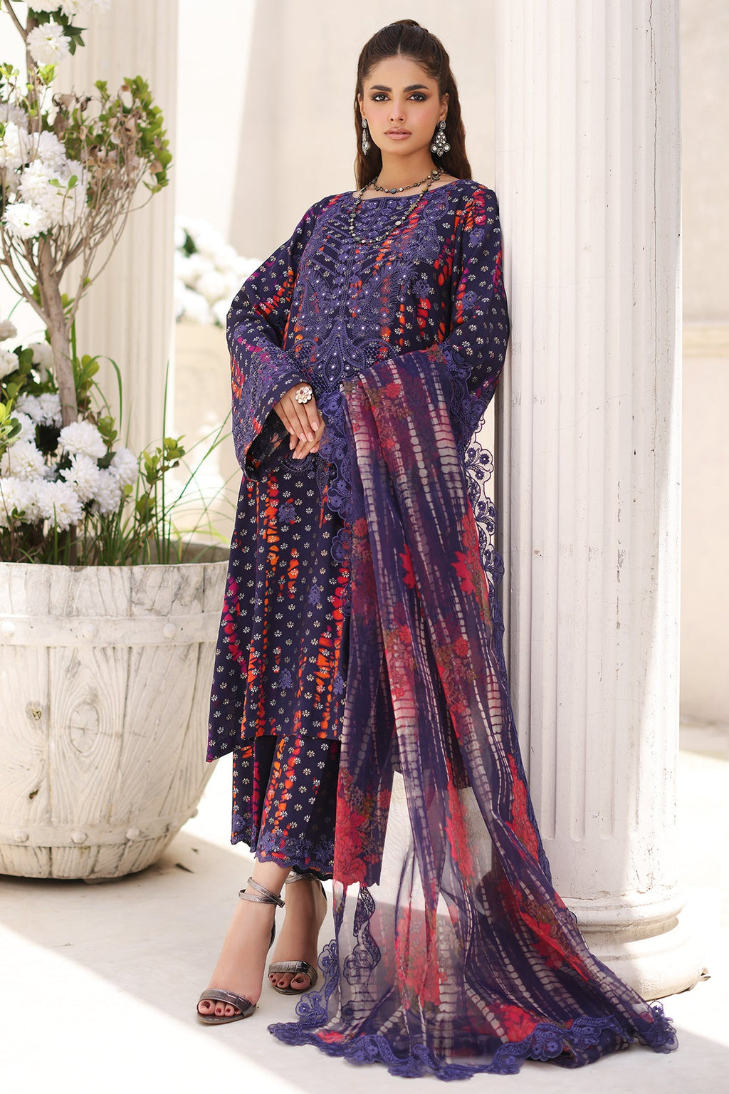 3-Pc Charizma Unstitched Embroidered Jacquard  With Embroidered Dupatta CRW-05