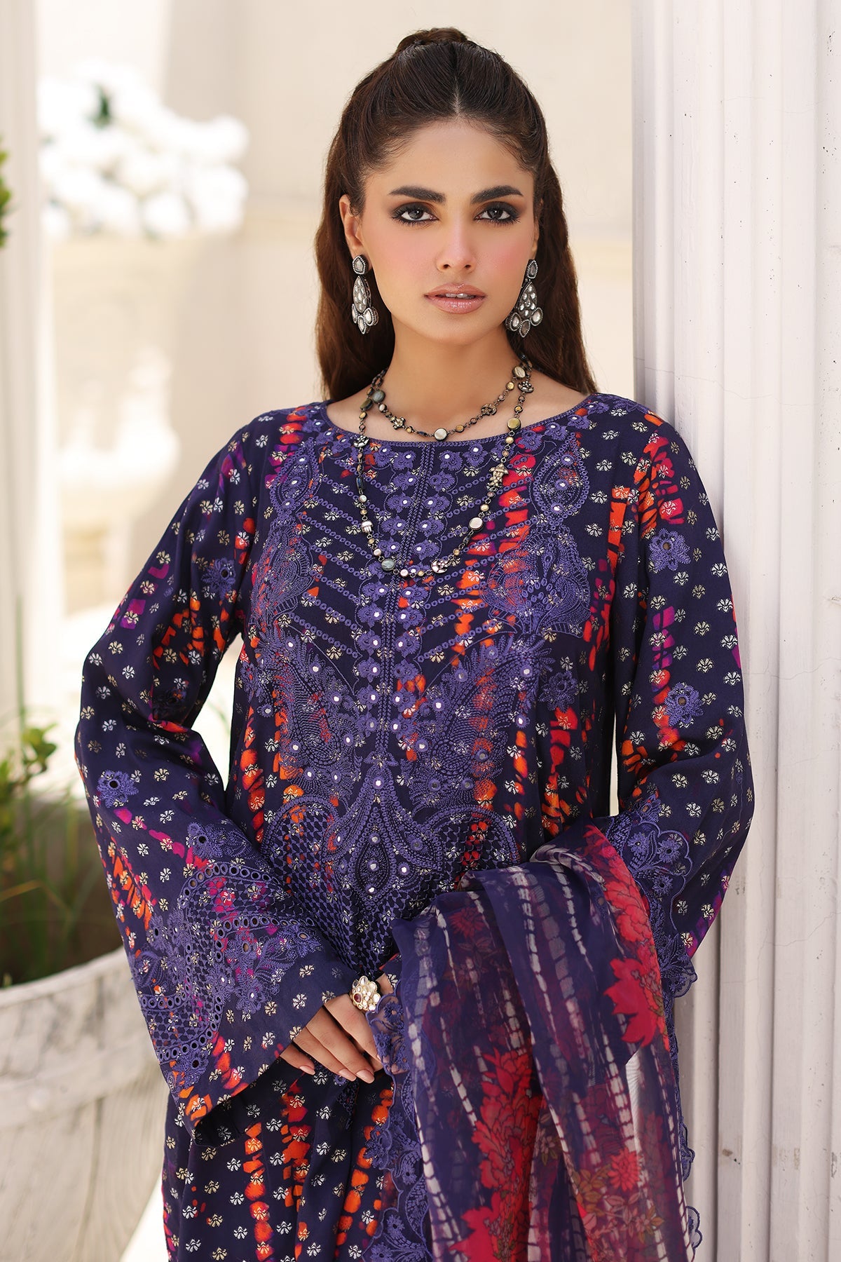 3-Pc Charizma Unstitched Embroidered Jacquard  With Embroidered Dupatta CRW-05