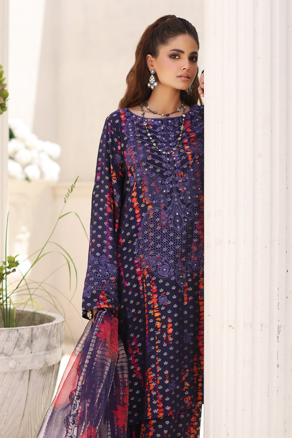 3-Pc Charizma Unstitched Embroidered Jacquard  With Embroidered Dupatta CRW-05