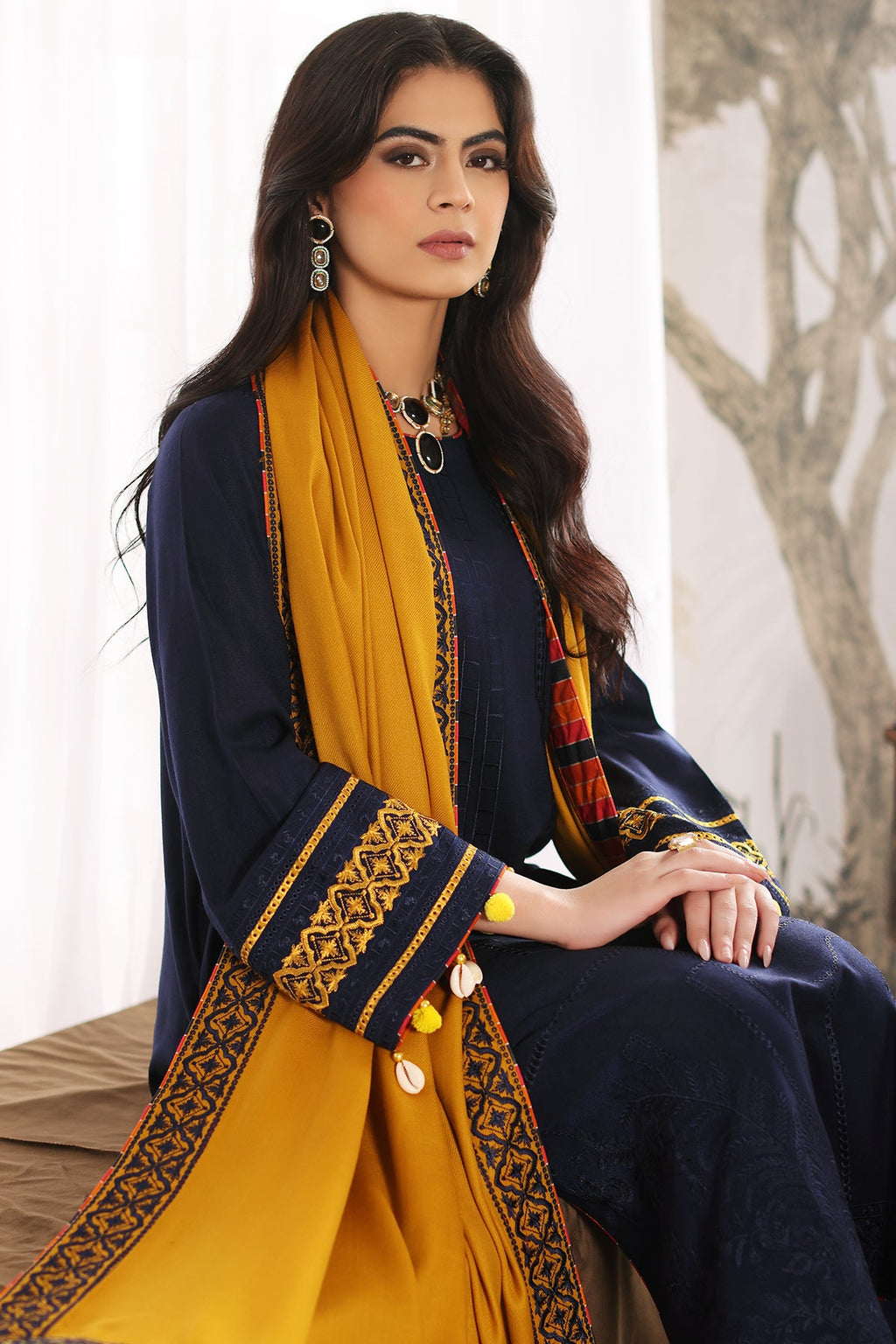 3-Pc Unstitched Embroidered leather with wool shawl CRW3-07