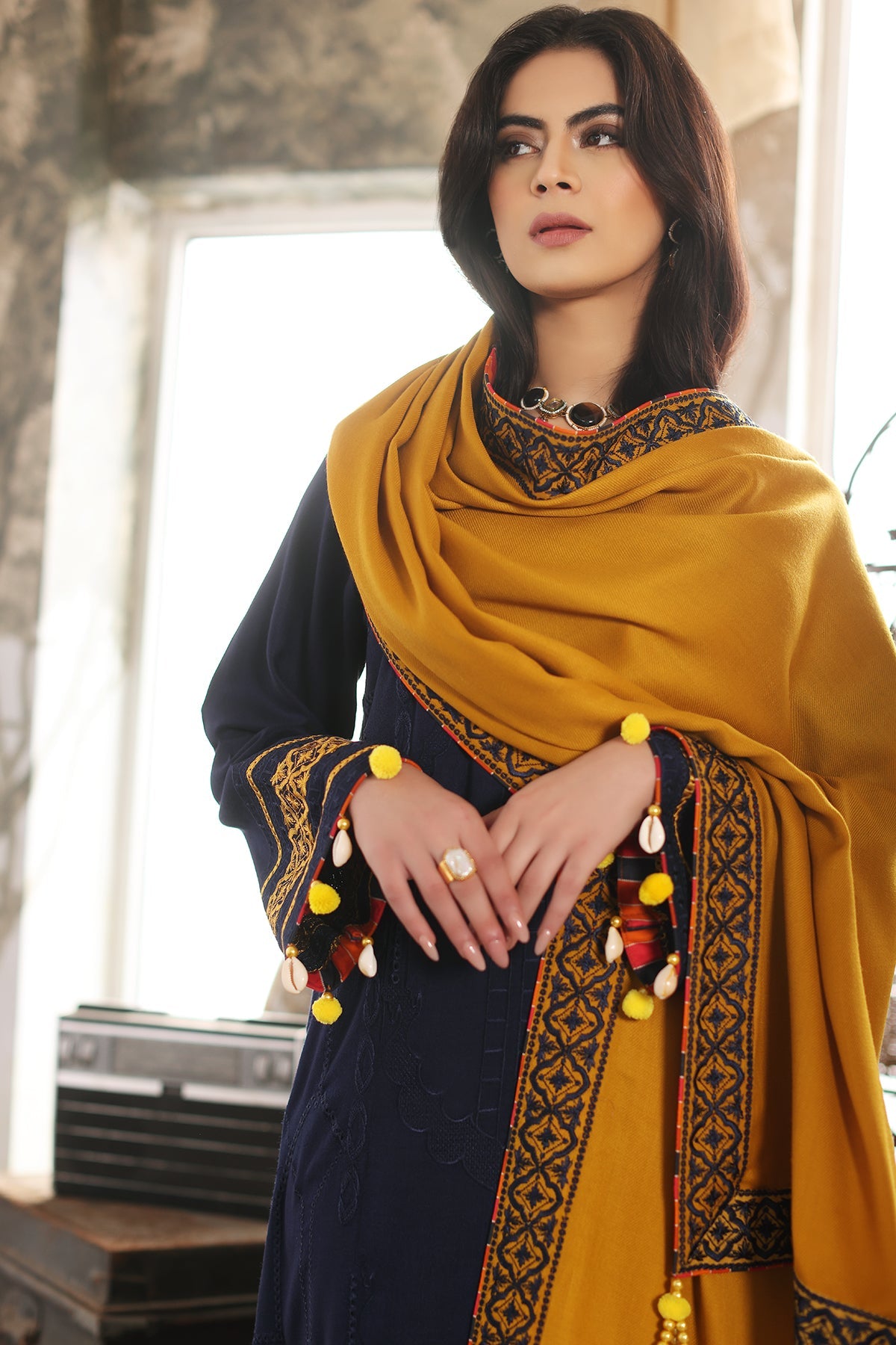 3-Pc Unstitched Embroidered leather with wool shawl CRW3-07