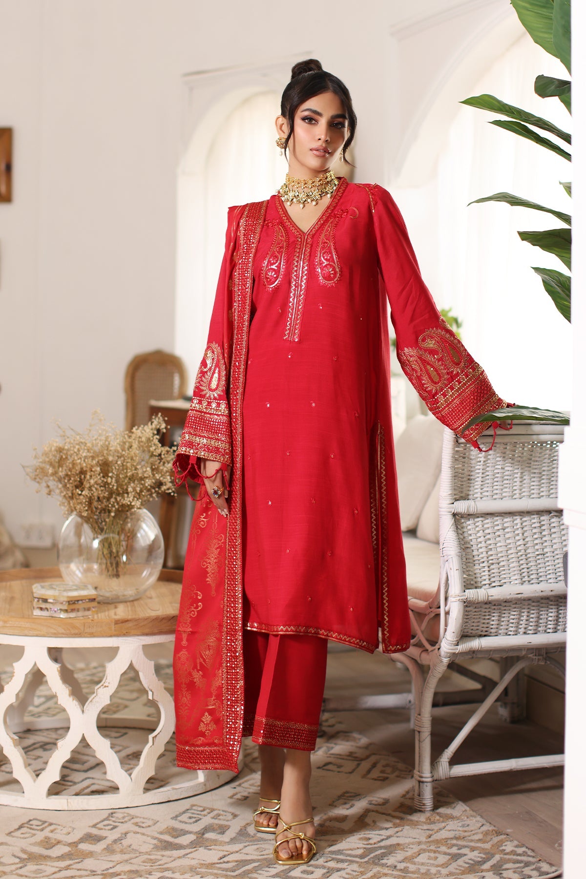 3-Pc Unstitched Embroidered Staple Shirt with Staple Jacquard shawl and Trouser CM3-06