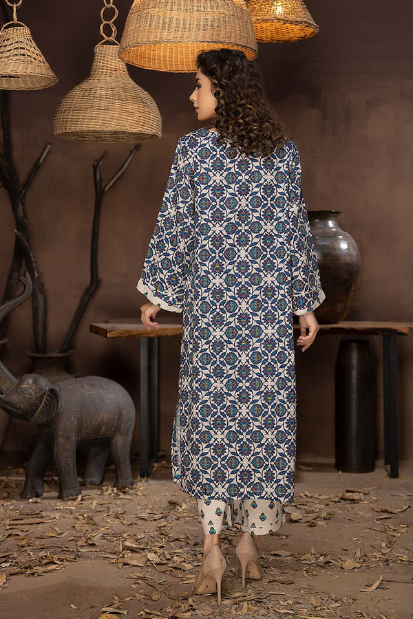 2-Pc Printed Khadder Long Shirt With Printed Khadder Qlot Touser CPM22-124